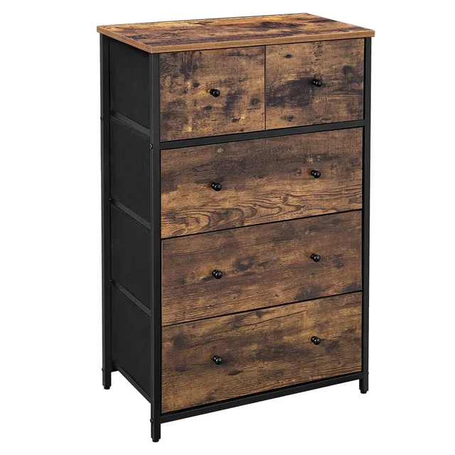 songmics-bellah-lgs045kd01-kommode-mit-5-stoffschubladen-vintagebraun-schwarz image 1