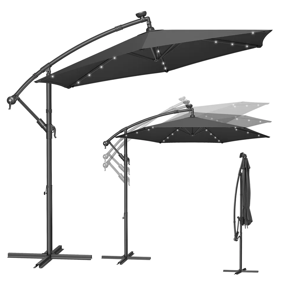 songmics-ampelschirm-300-cm-mit-led-solar-beleuchtung-grau image 1