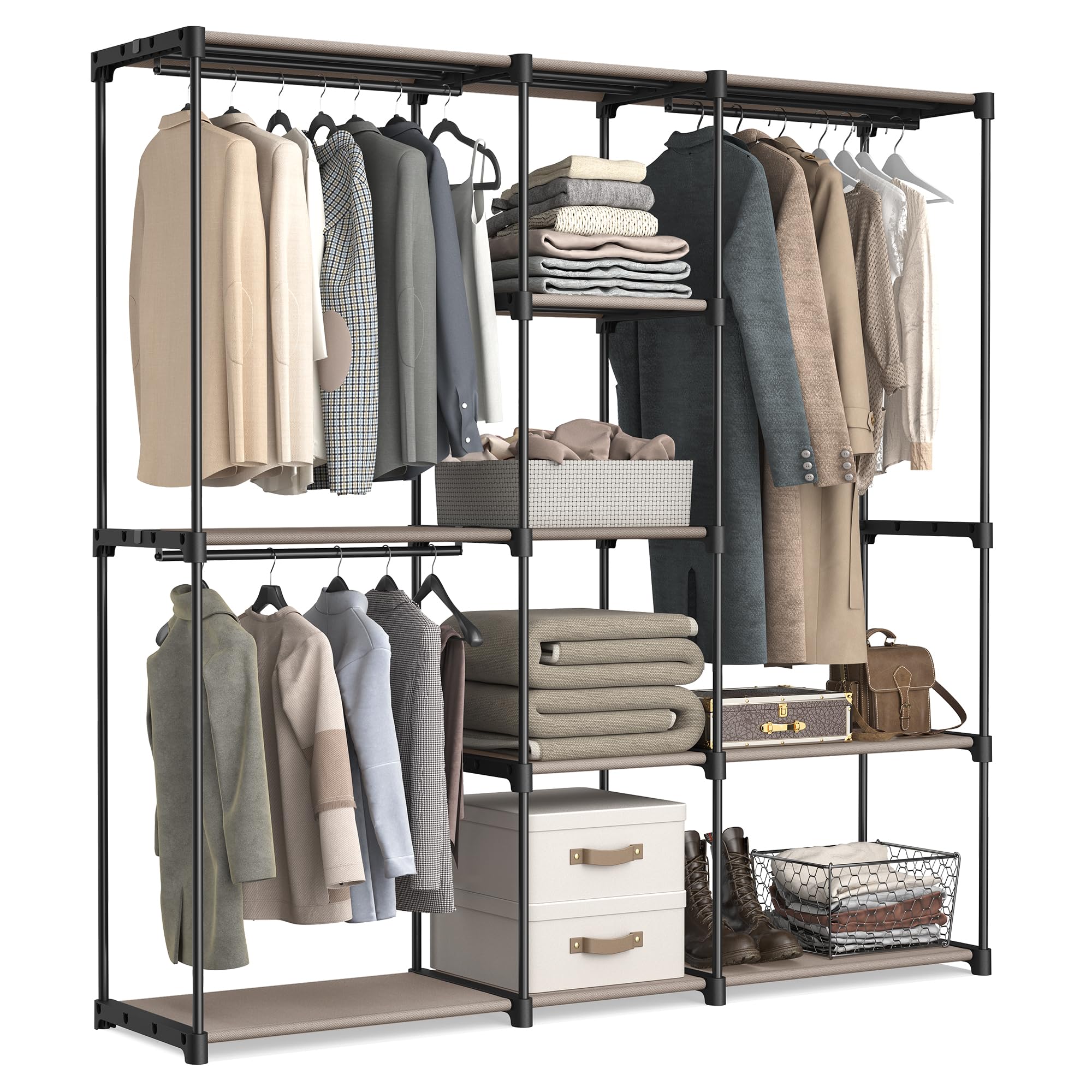 songmics-kleiderschrank-offen-182-cm-garderobe-metall-taupe-ryg037r02 image 1