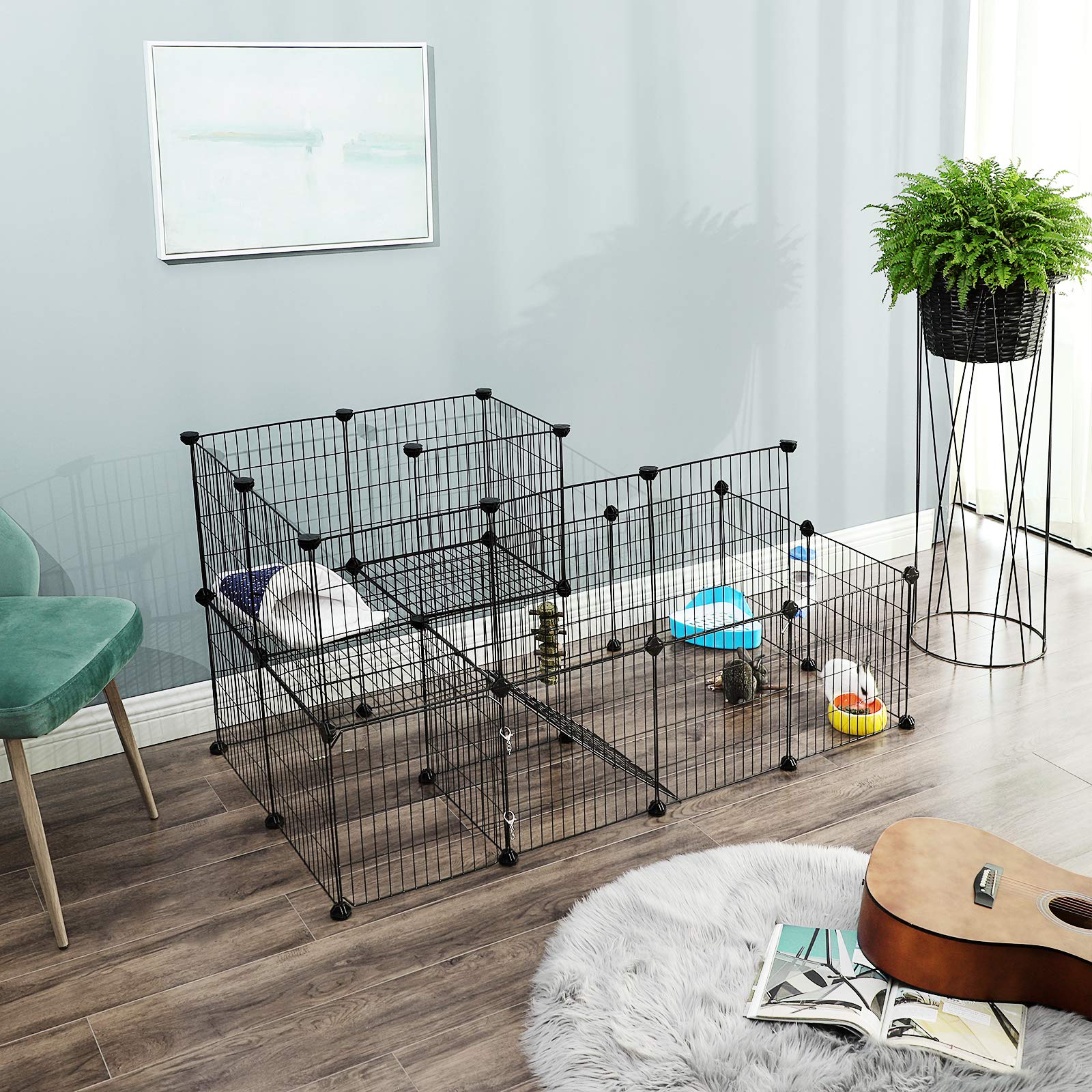 songmics-lpi06h-gehege-2-ebenen-modular-143-x-73-x-71-cm-schwarz image 8