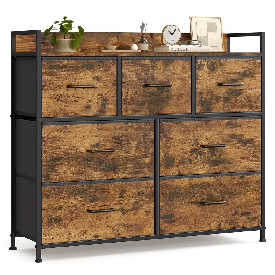 songmics-bellah-lts137bh01-kommode-7-stoffschubladen-vintagebraun-schwarz image 1