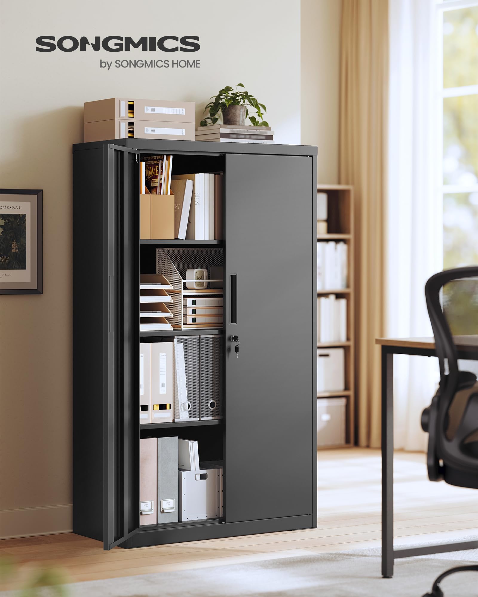 songmics-aktenschrank-abschlie-bar-80-x-40-x-140-cm-metallschrank-mit-2-t-ren image 2