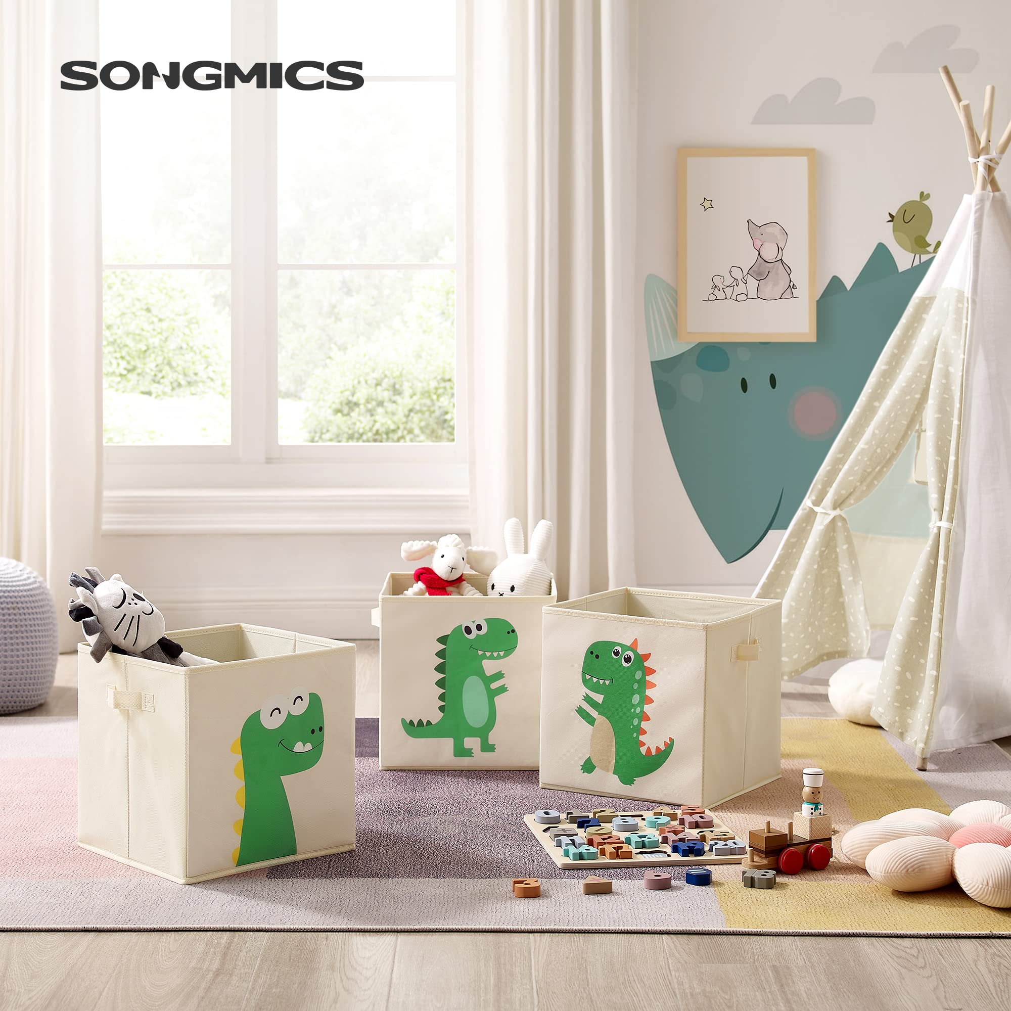 songmics-aufbewahrungsbox-rfb704w03-3er-set-stoffbox-30-x-30-x-30-cm-dinosaurier image 2