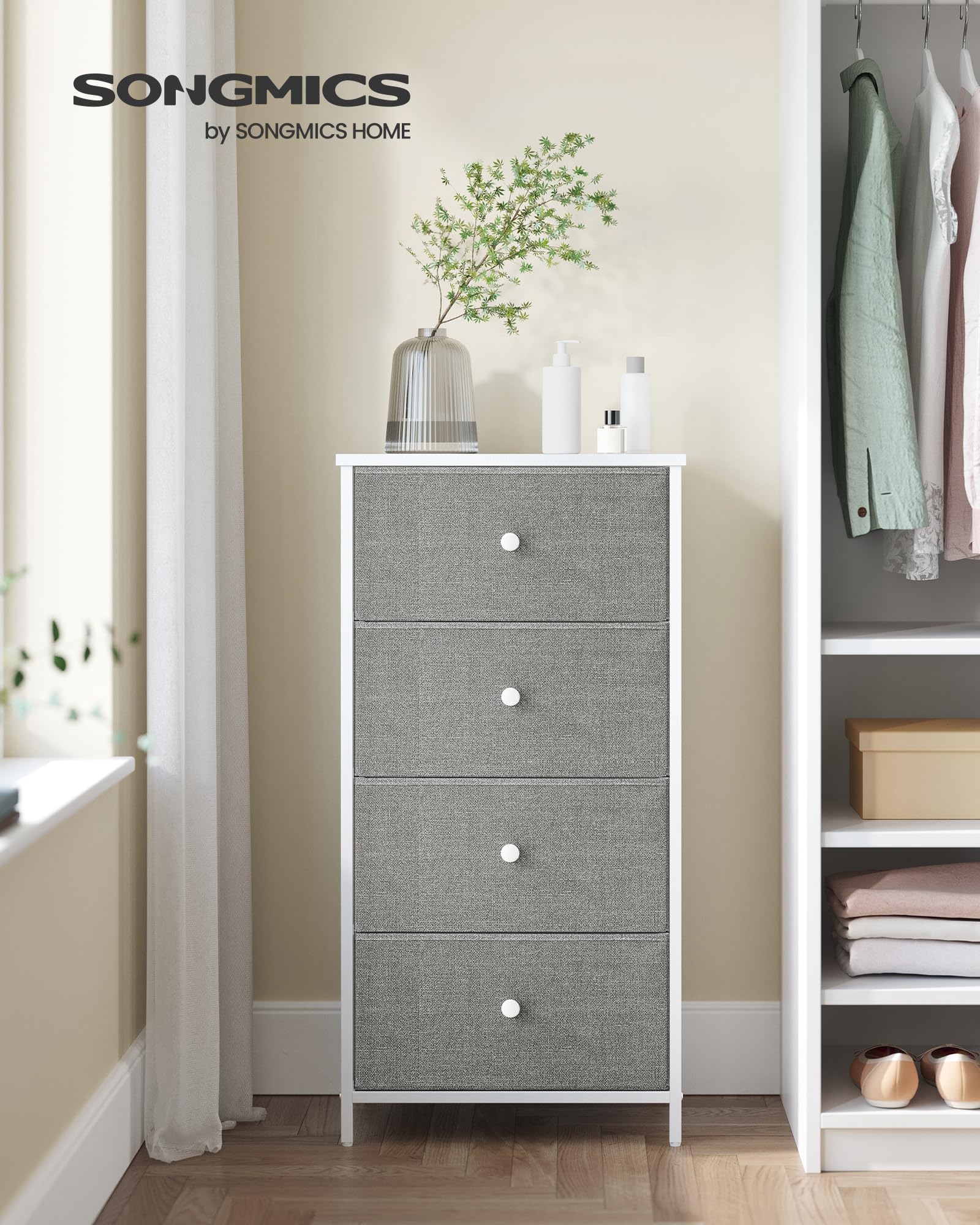 songmics-kommode-lts314l10-4-stoff-schubladen-metallrahmen-hoch-und-schmal-taube image 2