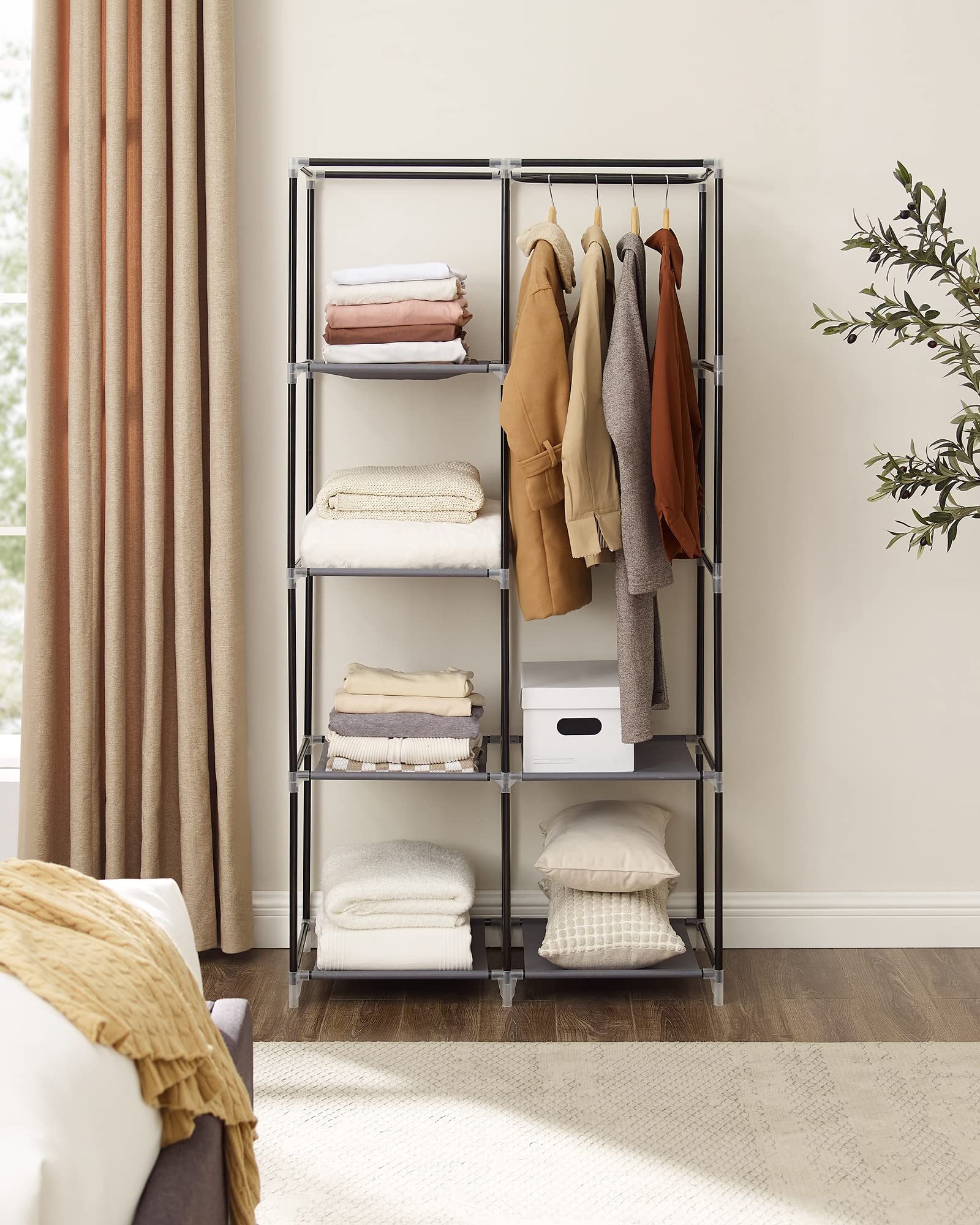 songmics-kleiderschrank-stoffschrank-ryg84g-grau-88-x-45-x-168-cm-mit-6-ablagen image 3