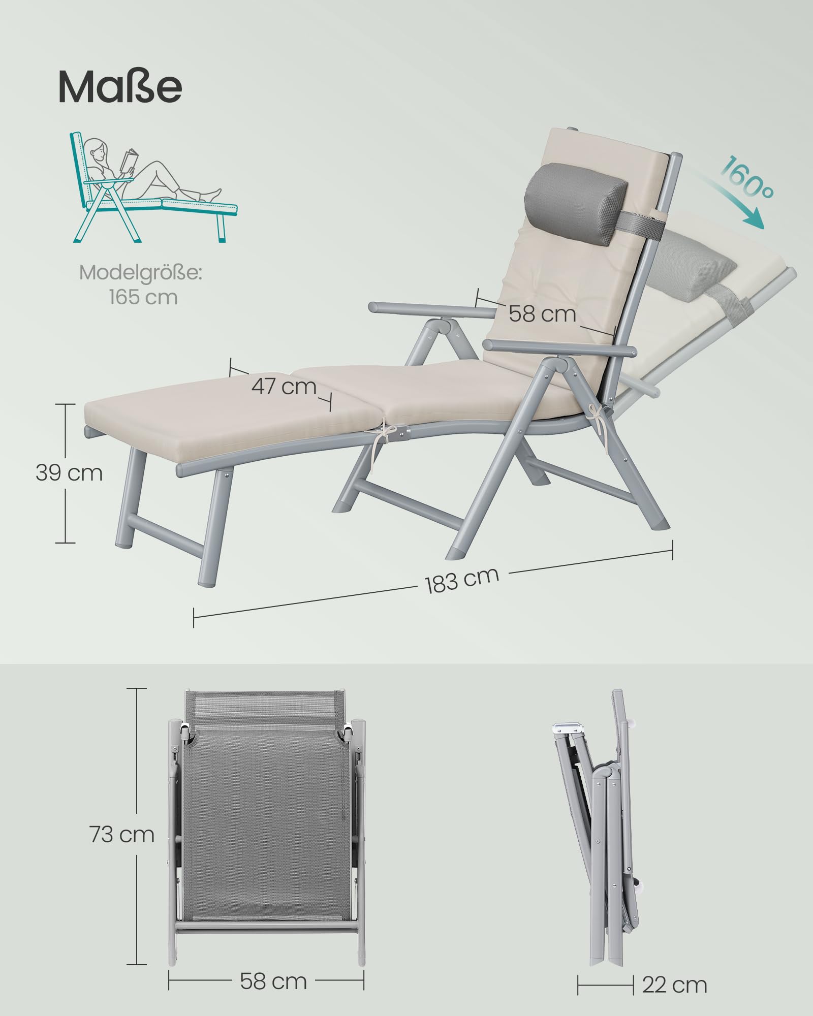 songmics-sonnenliege-klappbar-mit-6-cm-polster-liegestuhl-150-kg image 3
