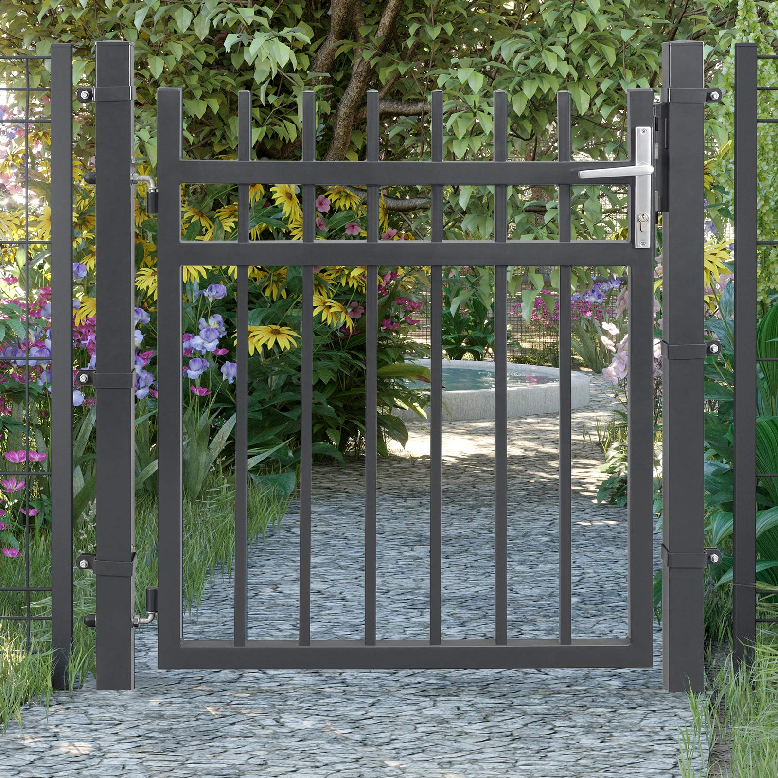 songmics-gartentor-ggd350g-aus-verzinktem-stahl-106-x-90-cm-grau-mit-schloss image 2