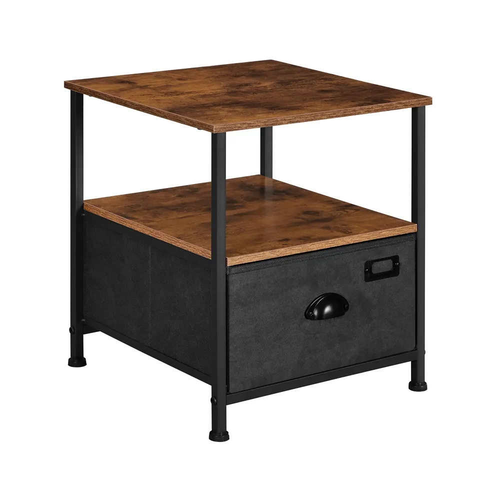 songmics-lvt02h-nachttisch-beistelltisch-1-schublade-vintagebraun-schwarz image 1