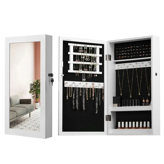 songmics-schmuckschrank-jbc51w-spiegelschrank-wei-schwarz image 1