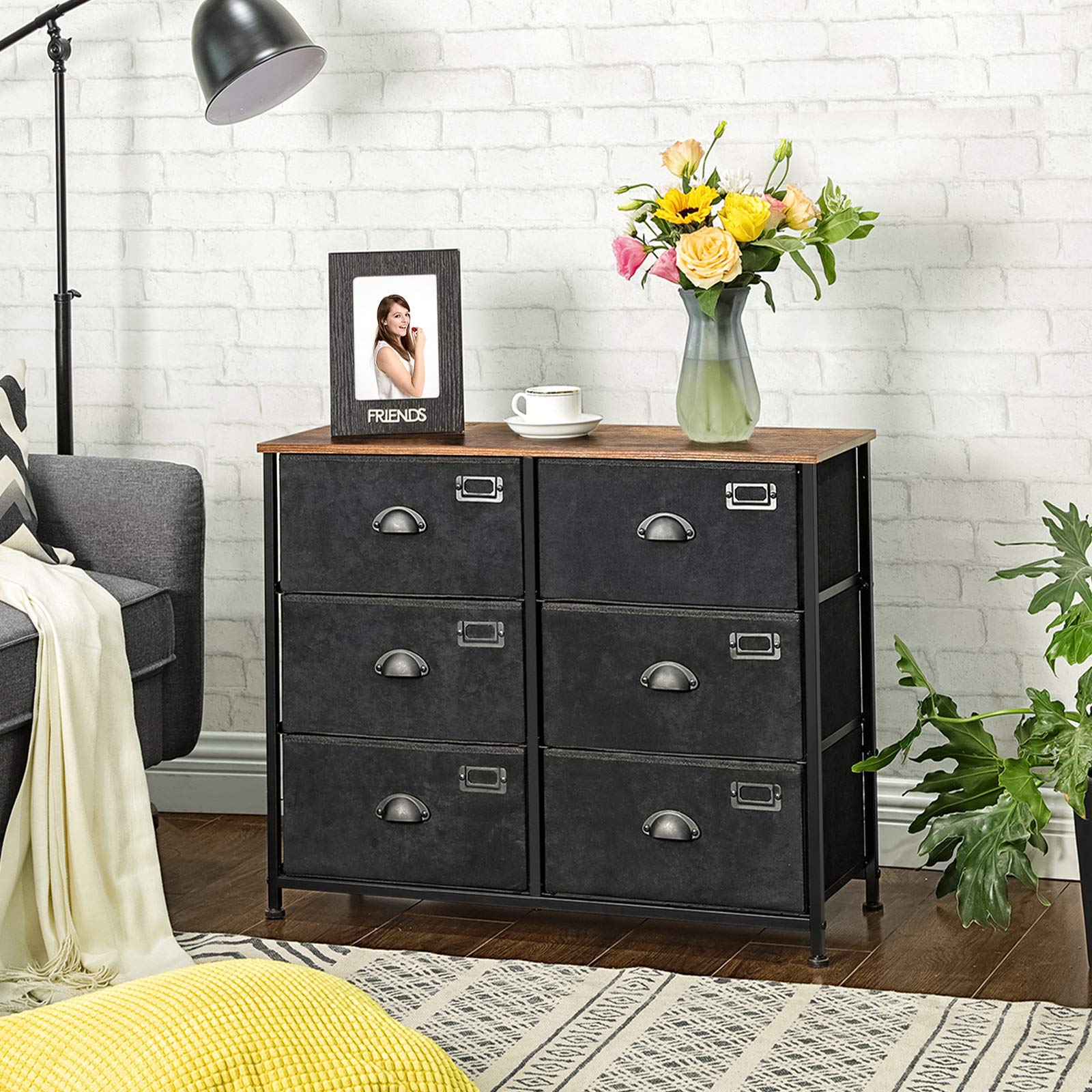 songmics-kommode-aus-stoff-mit-6-schubladen-lvt23hv1-rustikales-braun-schwarz image 4