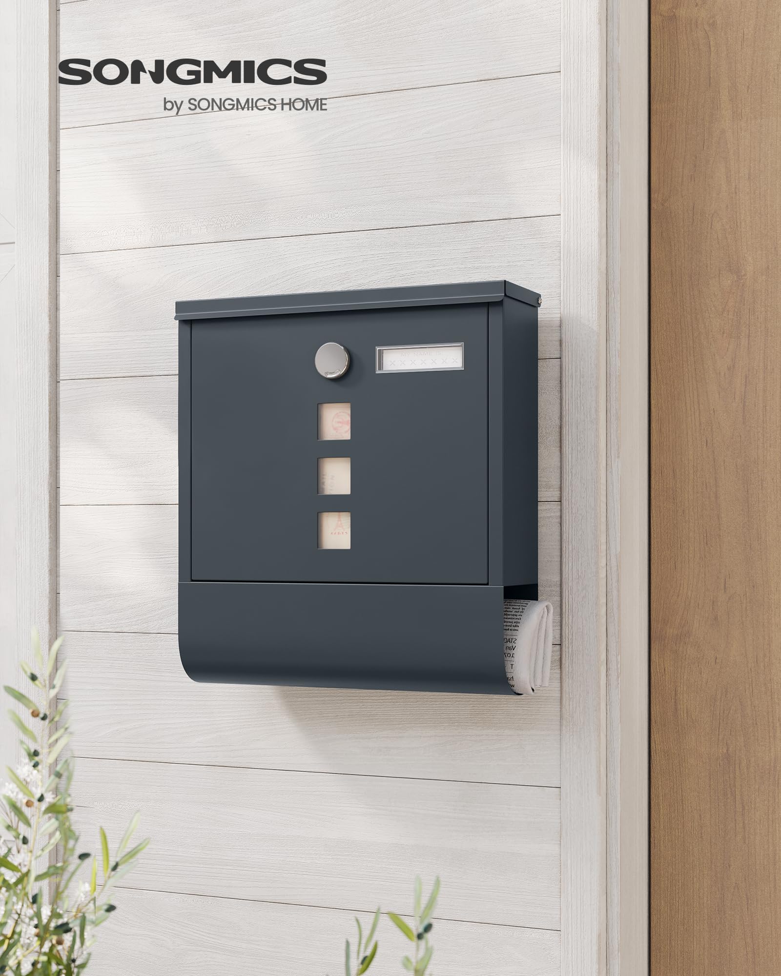 songmics-wandbriefkasten-gmb20ag-anthrazitgrau-30-8-x-33-8-cm-mit-schloss image 2