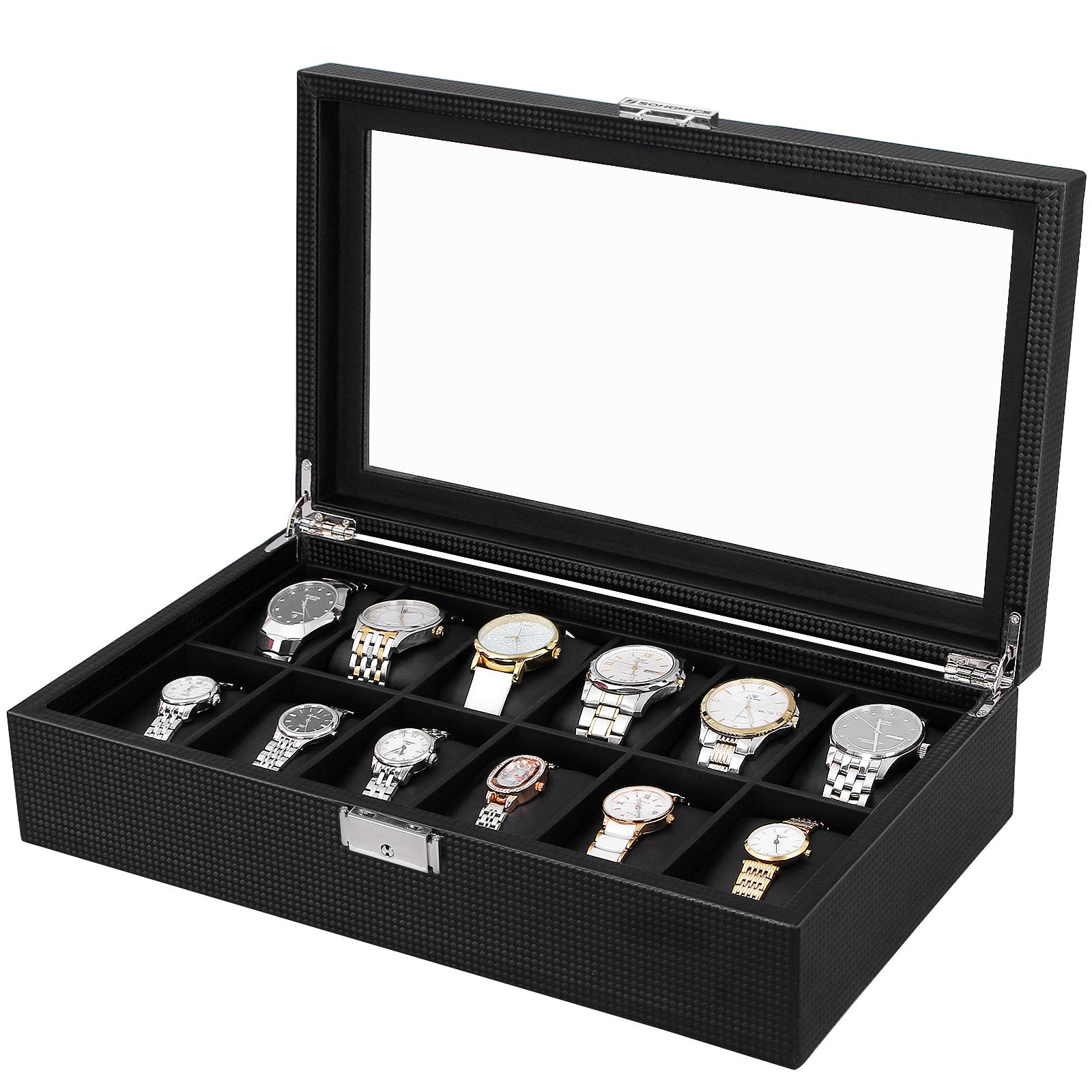 songmics-uhrenbox-12-f-cher-mit-glasdeckel-schwarz-jwb302h image 4