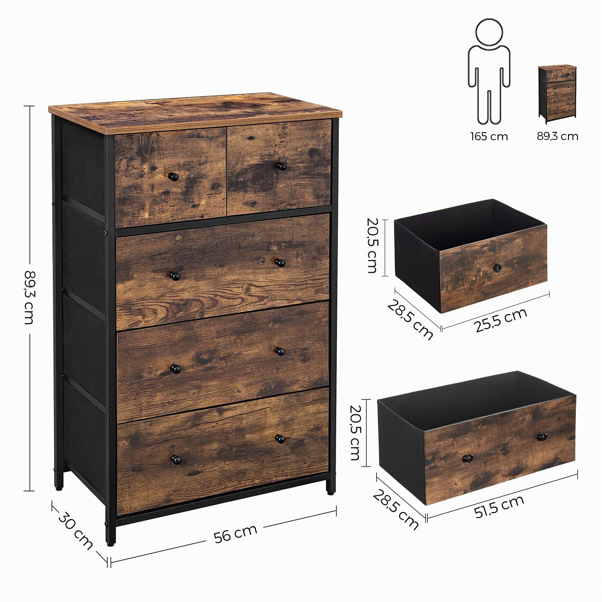songmics-bellah-lgs045kd01-kommode-mit-5-stoffschubladen-vintagebraun-schwarz image 3