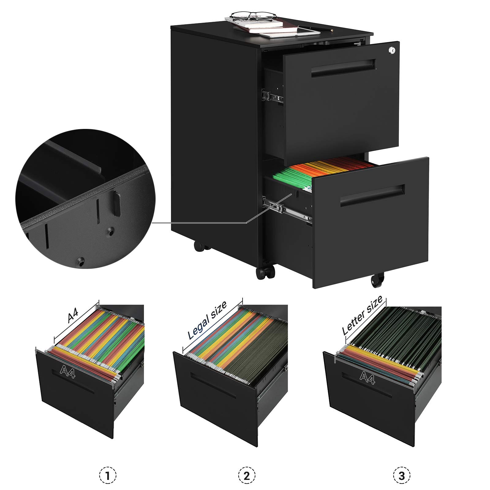 songmics-rollcontainer-ofc52bk-aktenschrank-2-schubladen-abschlie-bar-45-x-39-x- image 6