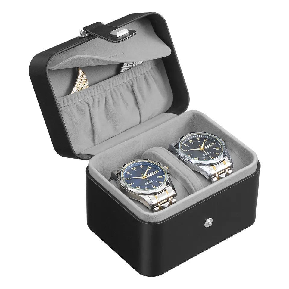 songmics-uhrenbox-mit-2-f-chern-schwarz-taubengrau-jwb029gd01 image 1