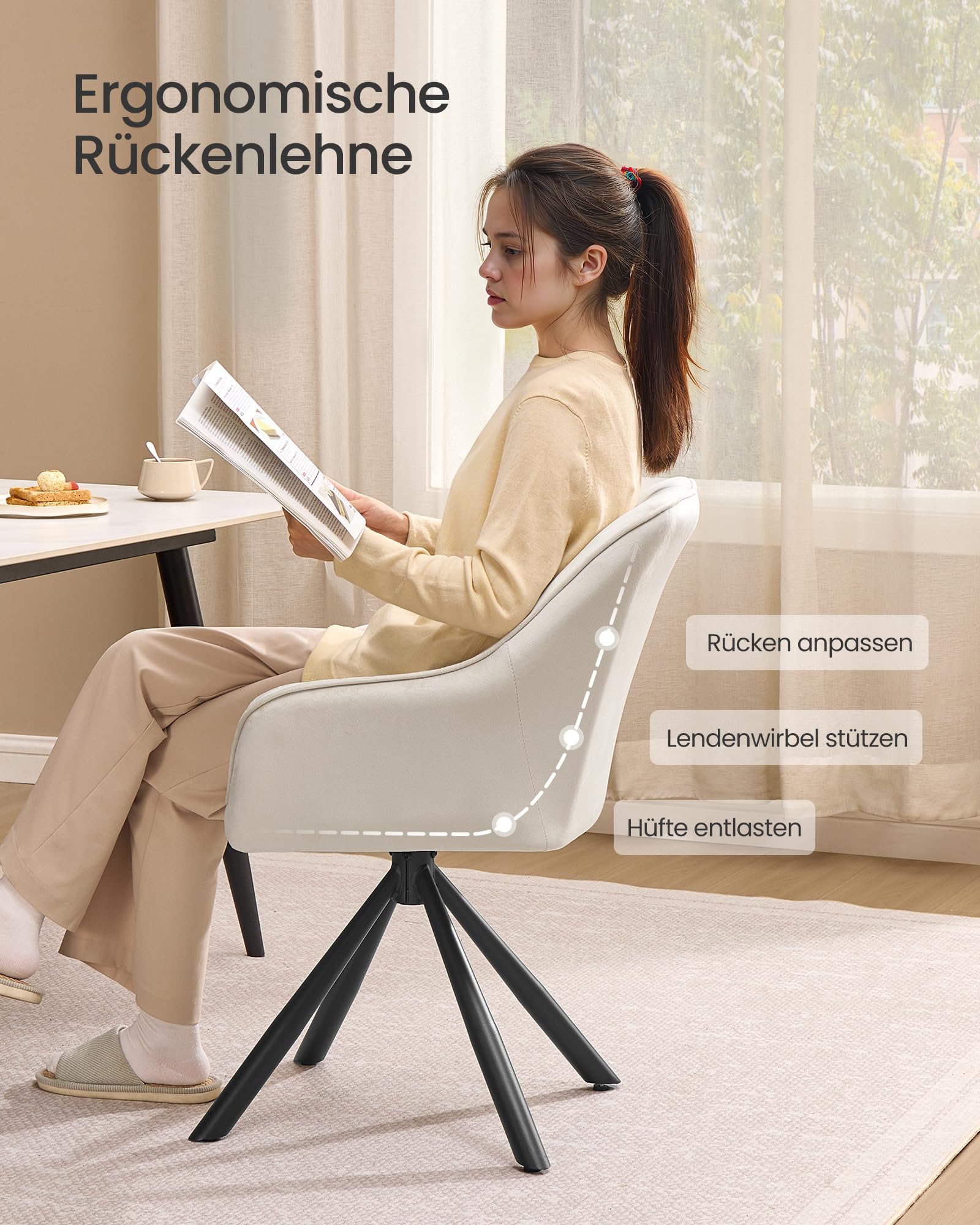songmics-esszimmerstuhl-drehbar-samt-mit-armlehnen-cappuccinobeige-schwarz-kdc16 image 8