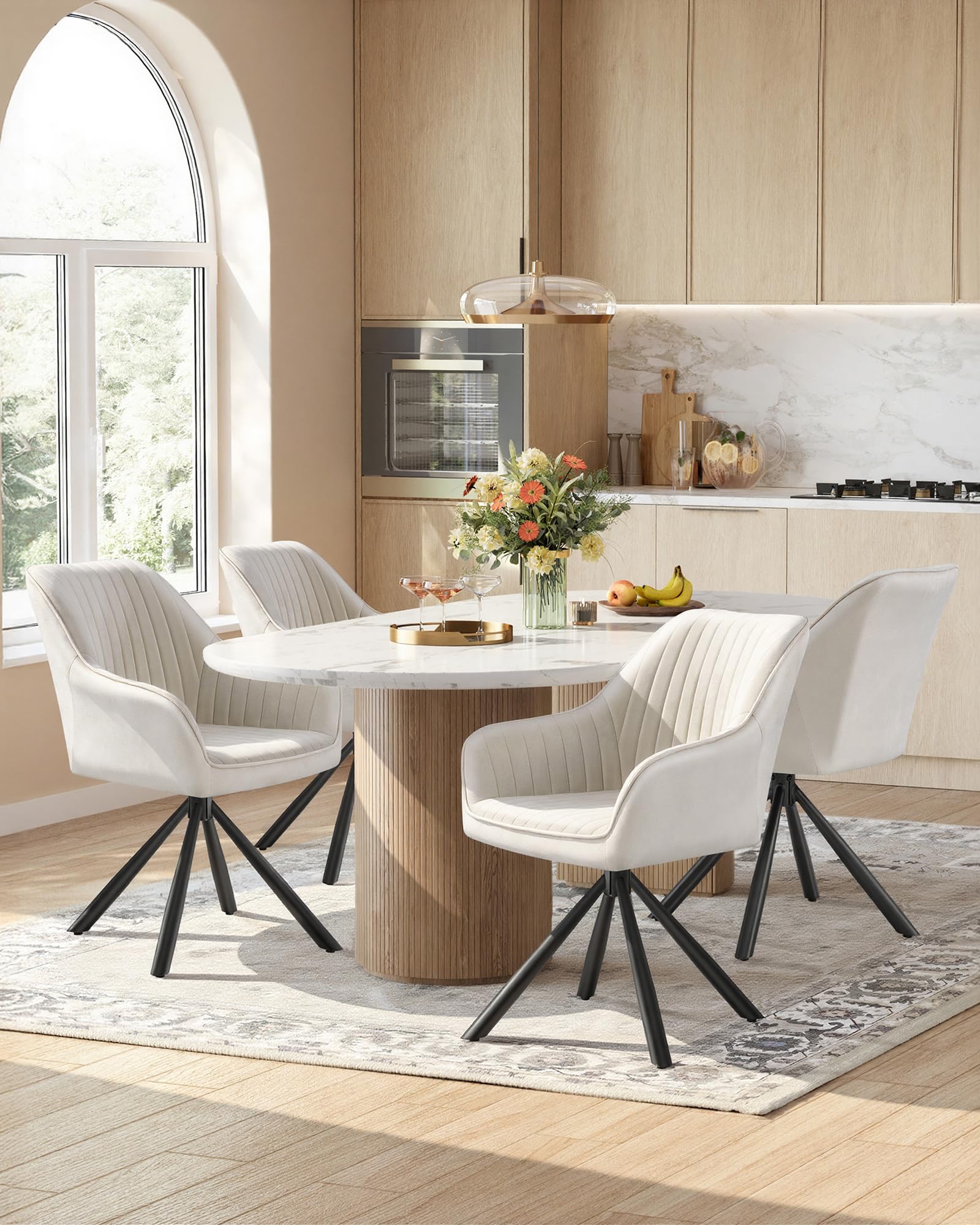 songmics-esszimmerstuhl-drehbar-samt-mit-armlehnen-cappuccinobeige-schwarz-kdc16 image 4