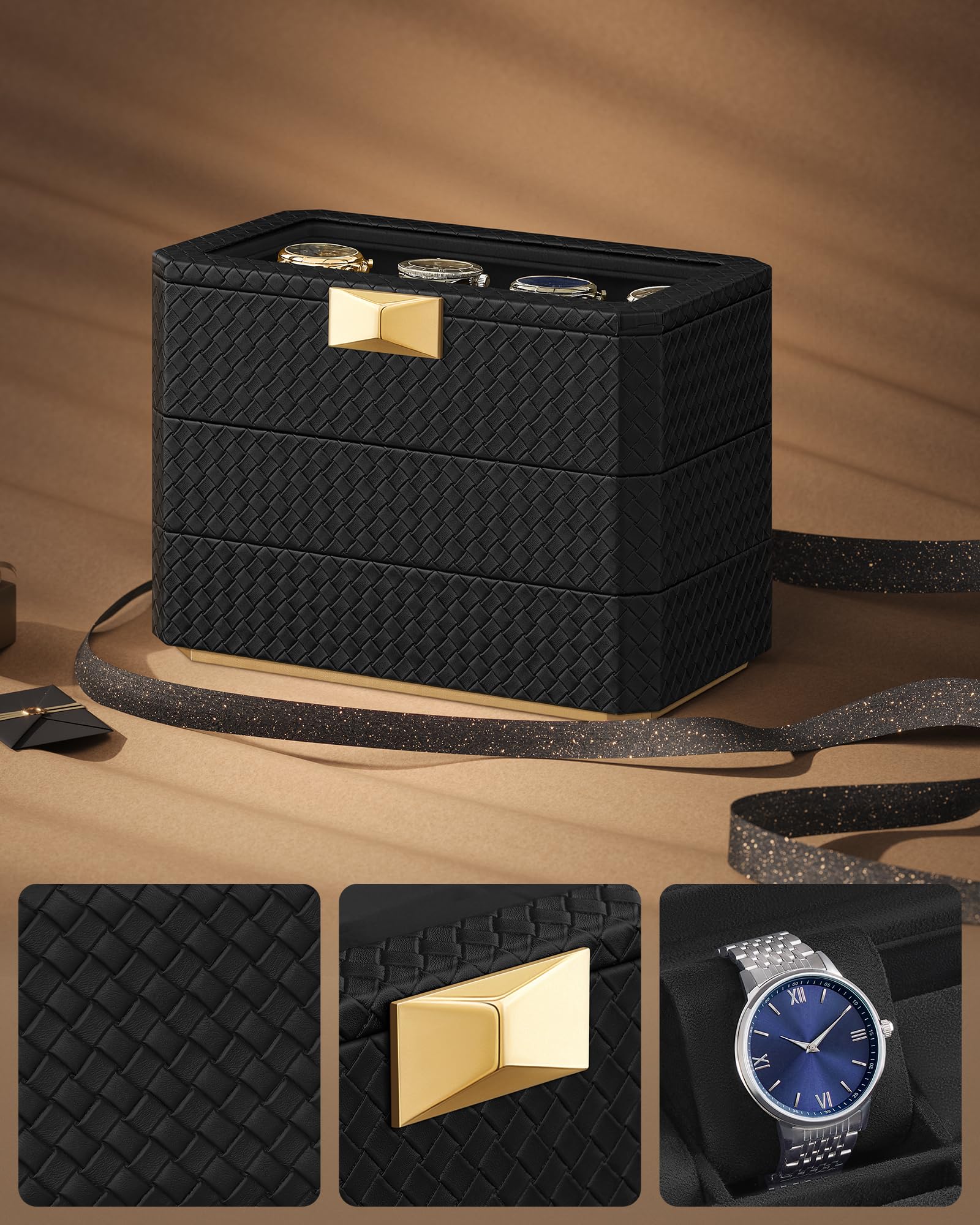 songmics-home-ronne-uhrenbox-3-ebenen-f-r-8-uhren-schwarz-jwb021b01 image 3