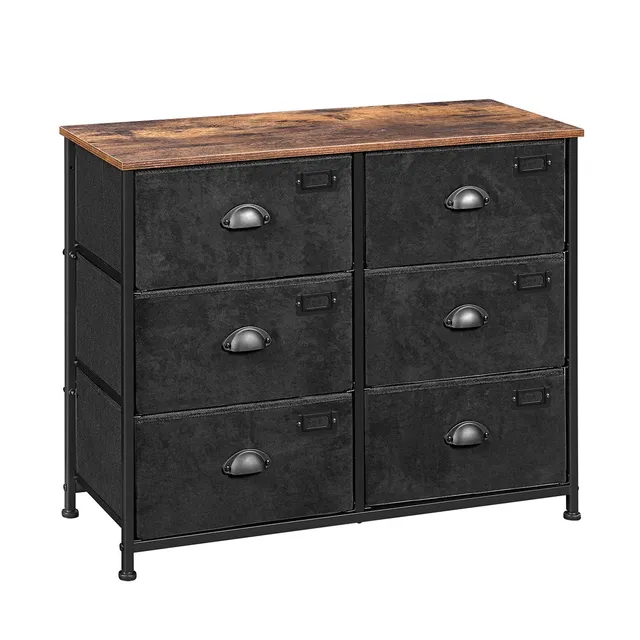 songmics-kommode-aus-stoff-mit-6-schubladen-lvt23hv1-rustikales-braun-schwarz image 1