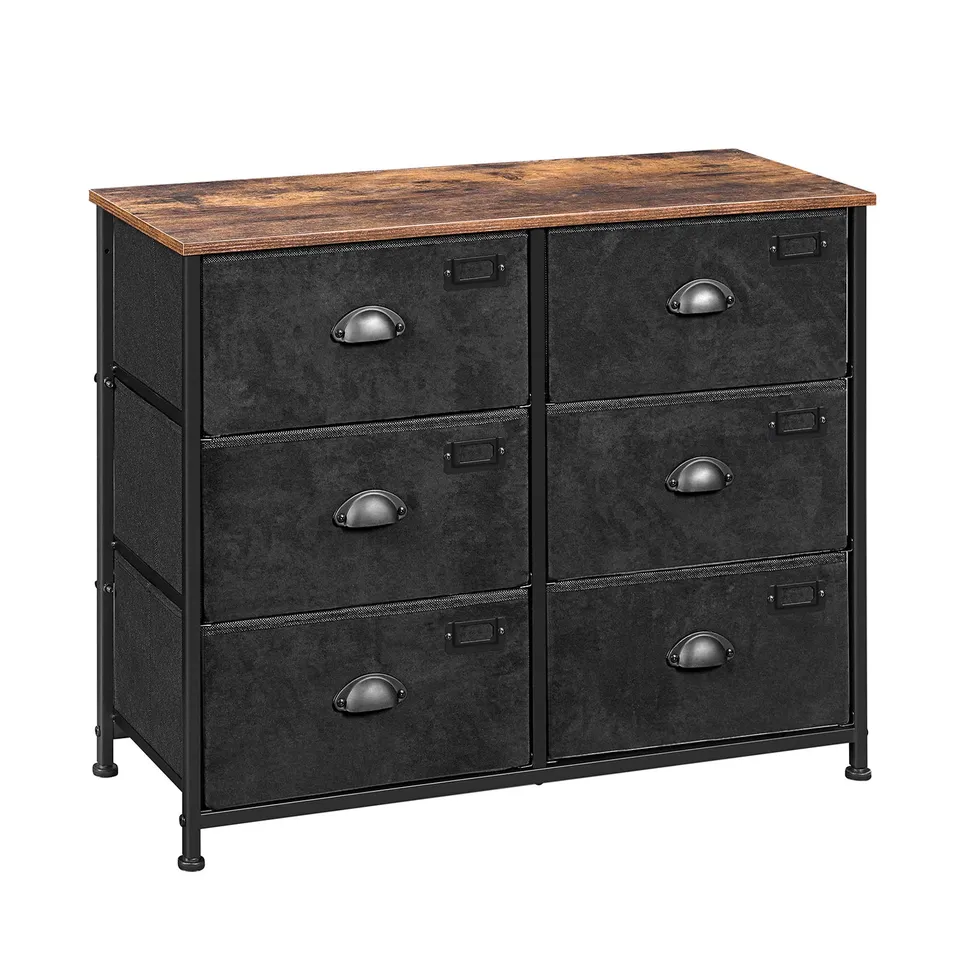 songmics-kommode-aus-stoff-mit-6-schubladen-lvt23hv1-rustikales-braun-schwarz image 1