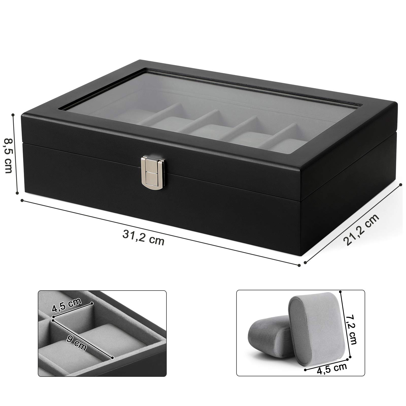 songmics-uhrenbox-12-f-cher-holz-schwarz-jow12bk-mit-glasdeckel image 7