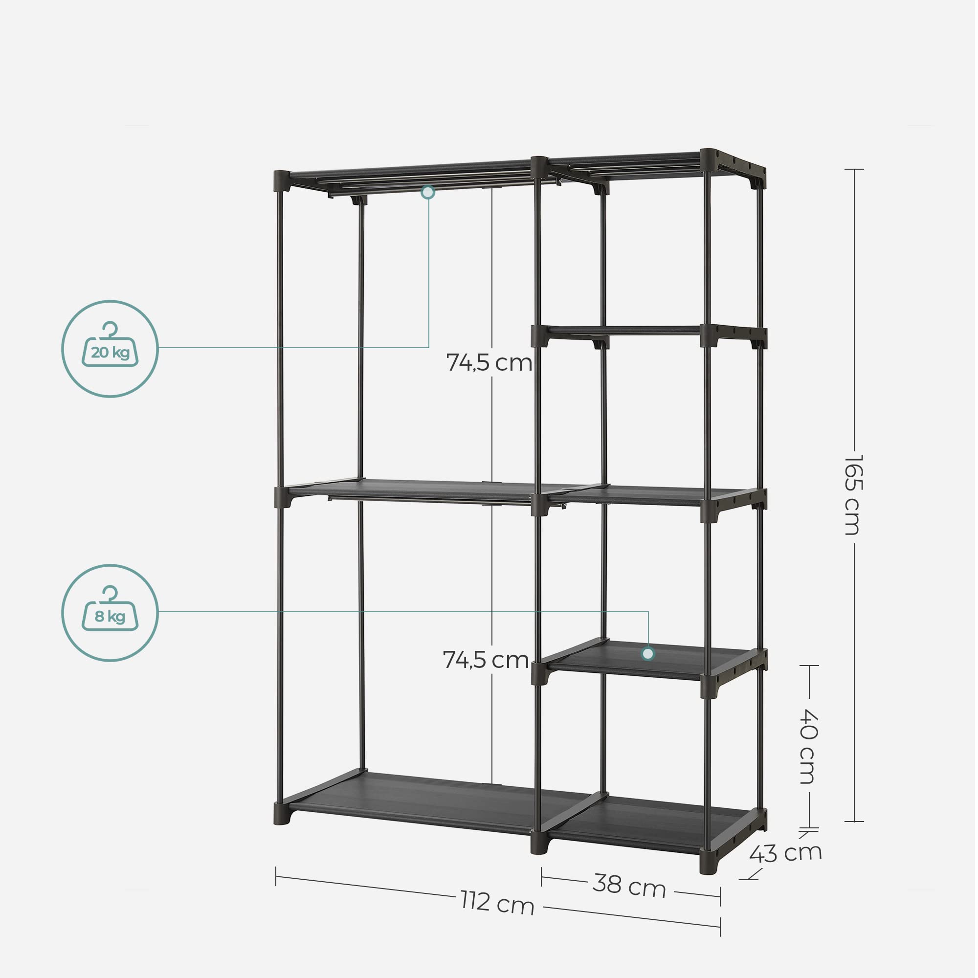 songmics-kleiderschrank-ryg24bk-schwarz-offen-kleiderst-nder-112-x-43-x-165-cm image 6