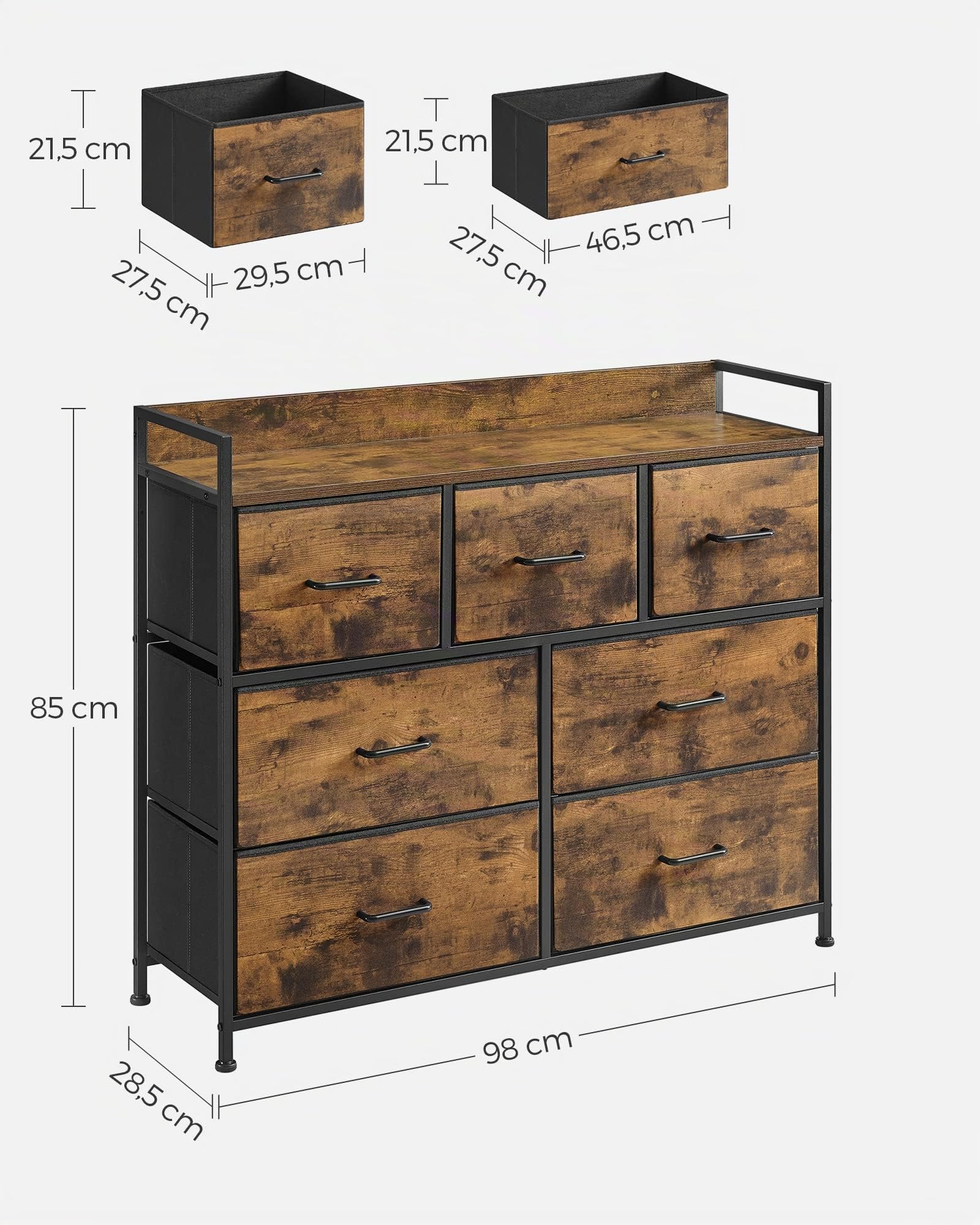 songmics-bellah-lts137bh01-kommode-7-stoffschubladen-vintagebraun-schwarz image 3
