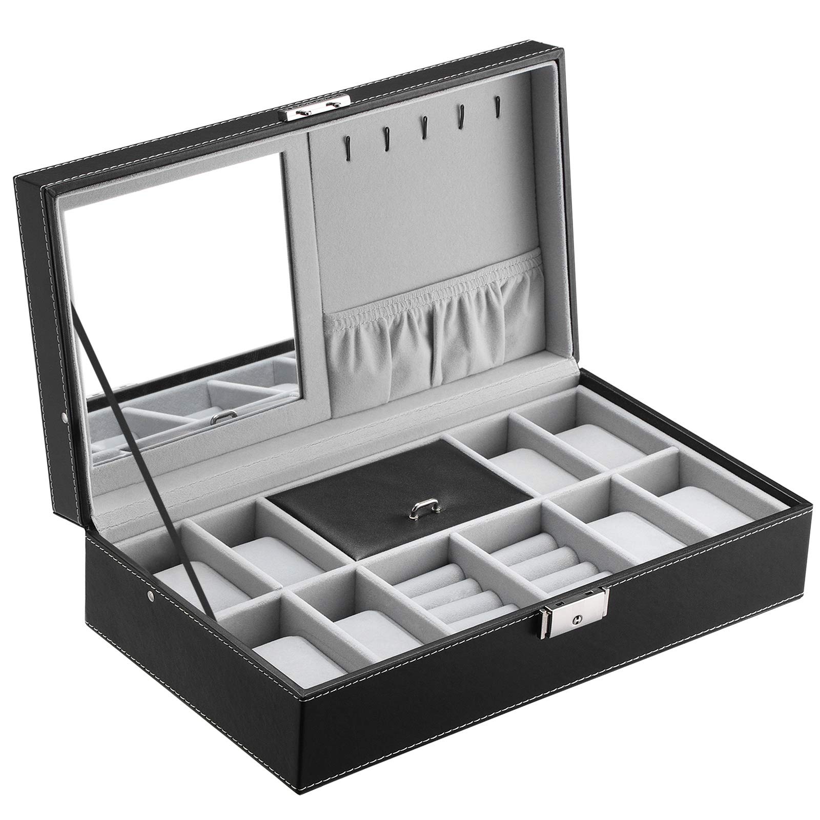 songmics-uhrenkoffer-jwb41b-f-r-8-uhren-schwarz-mit-spiegel image 1
