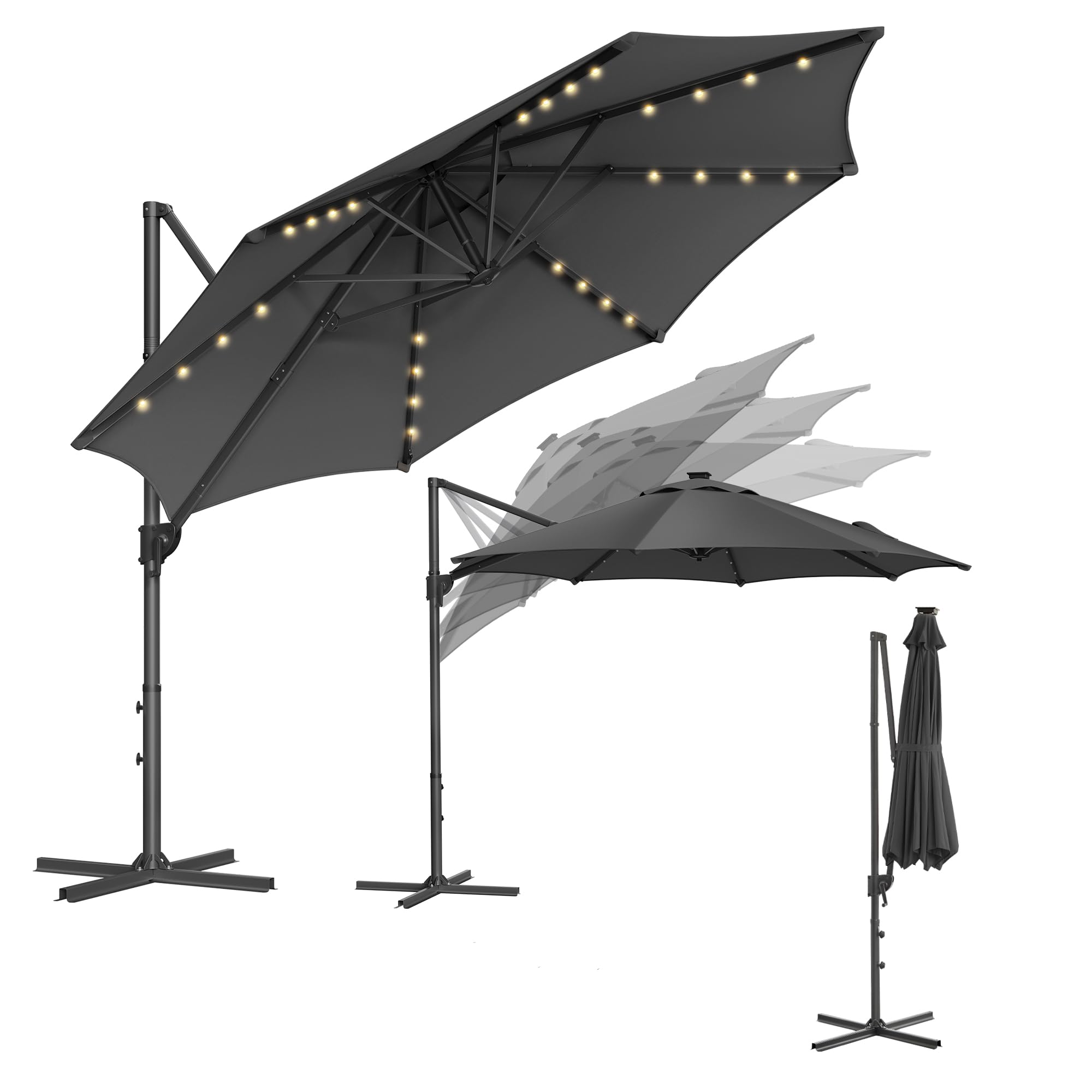 songmics-ampelschirm-300-cm-mit-28-solar-led-upf-50-grau image 1