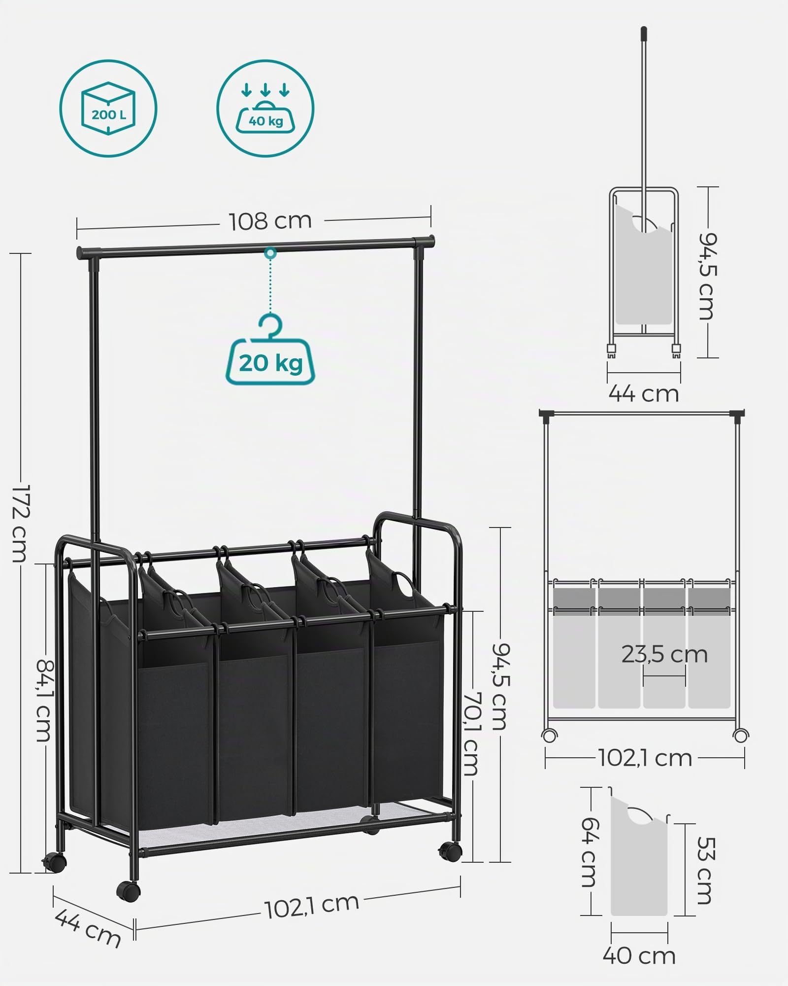 songmics-w-schekorb-rls44b-4x50l-mit-kleiderstange-schwarz image 6