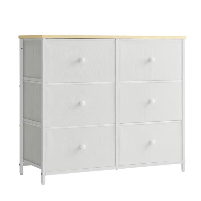 songmics-kommode-lts323w57-6-stoffschubladen-cremewei-eichenfarben image 1