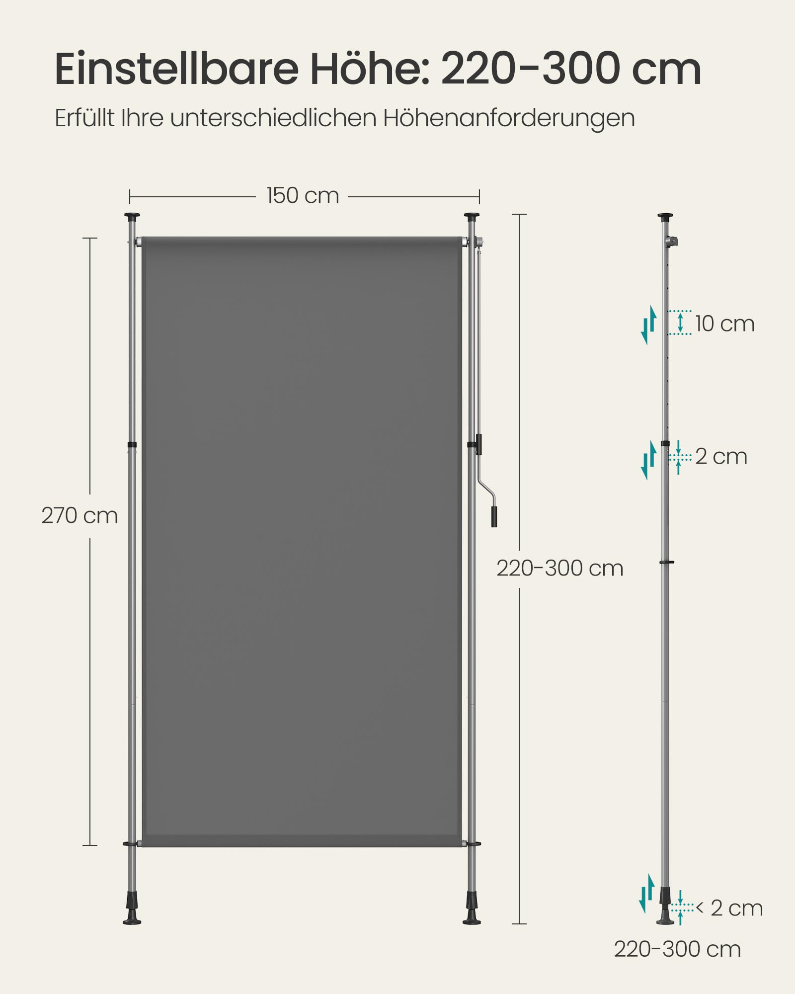 songmics-senkrechtmarkise-150x220-300cm-anthrazitgrau-upf50 image 6