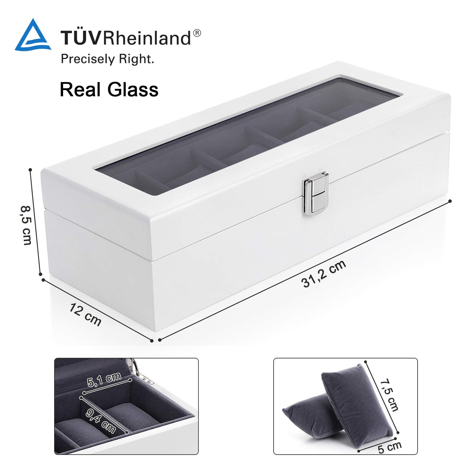songmics-uhrenbox-jow05wt-mit-5-f-chern-glasdeckel-wei image 7
