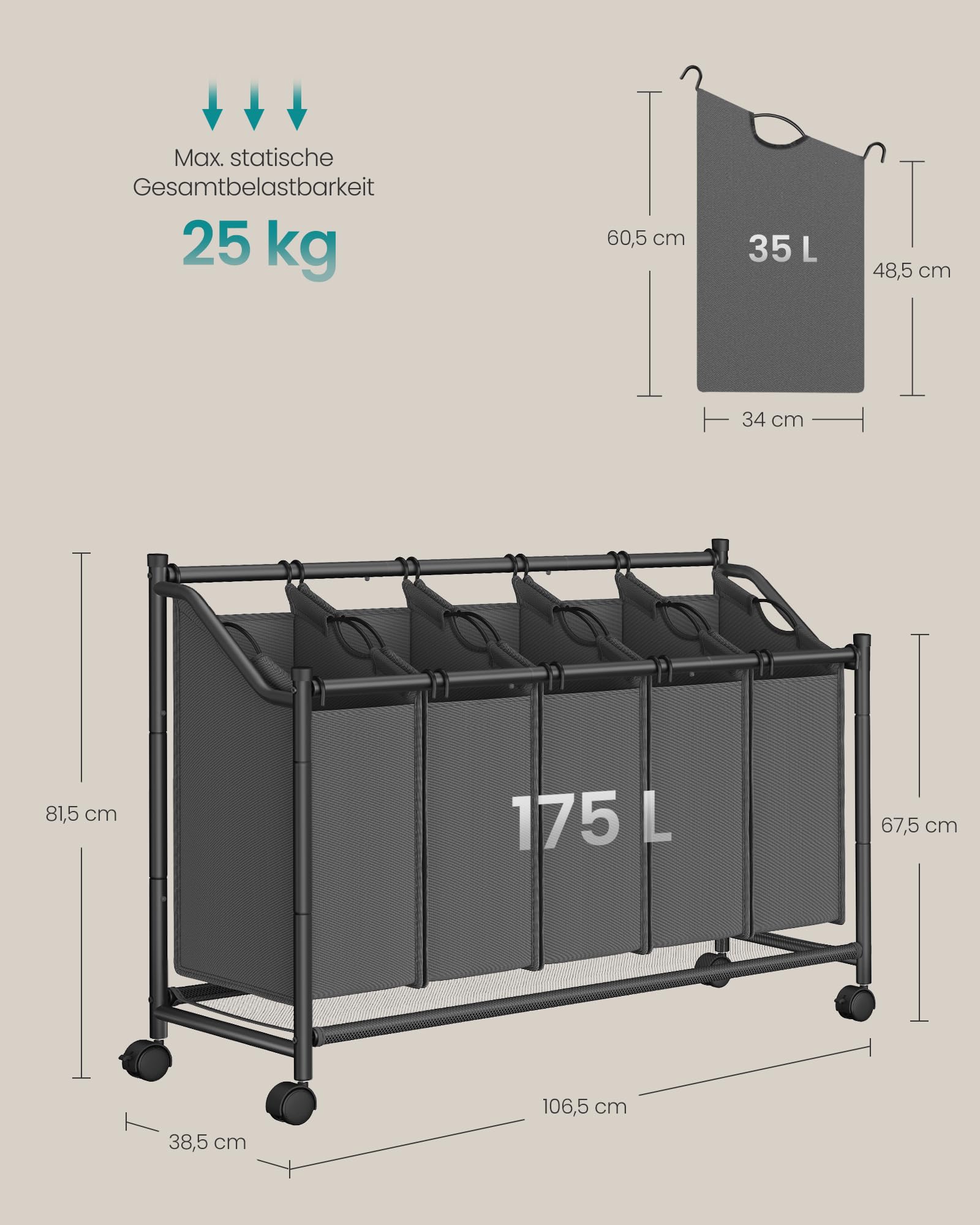 songmics-rls103g01-w-schekorb-mit-rollen-5x35l-175l-schiefergrau image 6