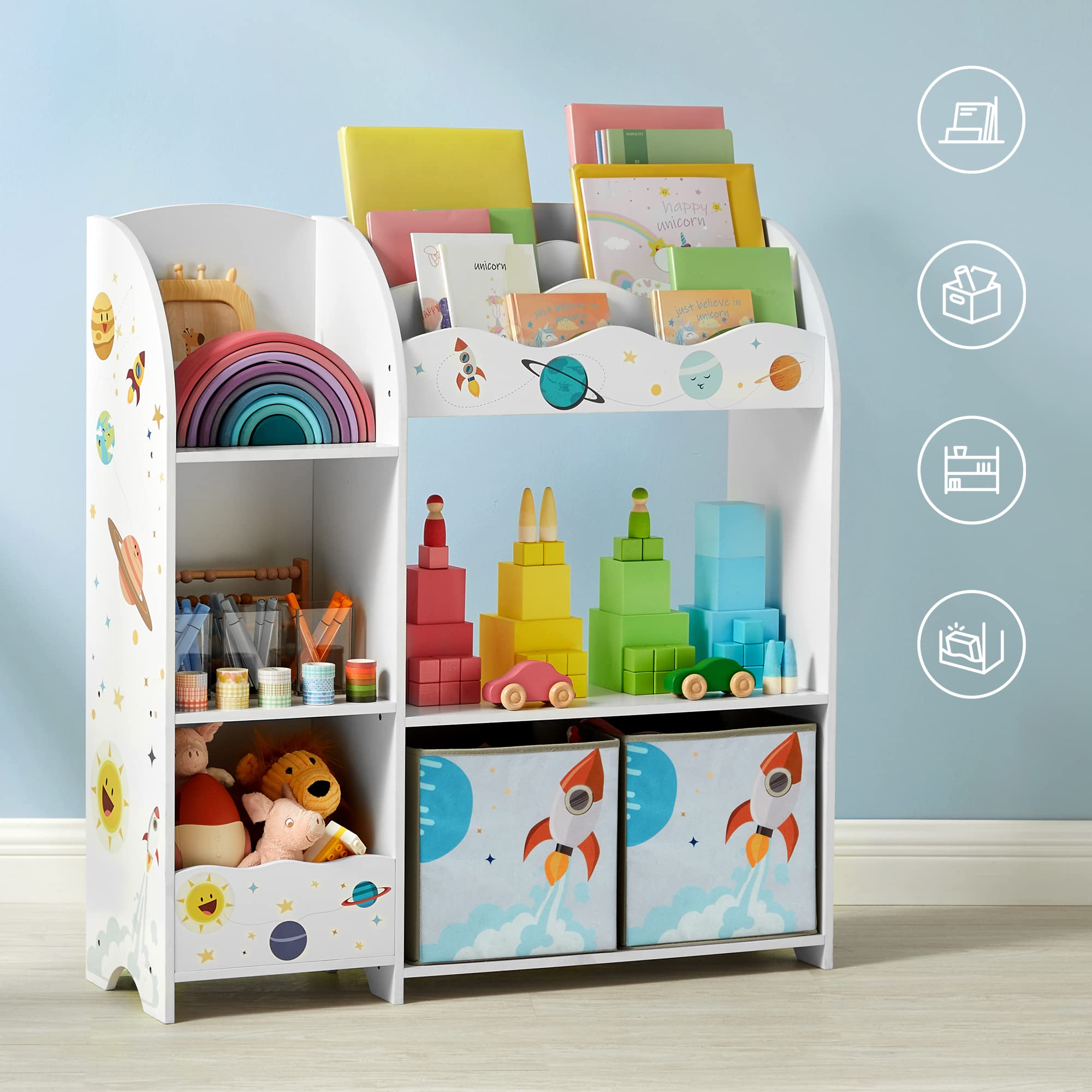 songmics-kinder-b-cherregal-spielzeugregal-mit-2-stoffboxen-wei image 3