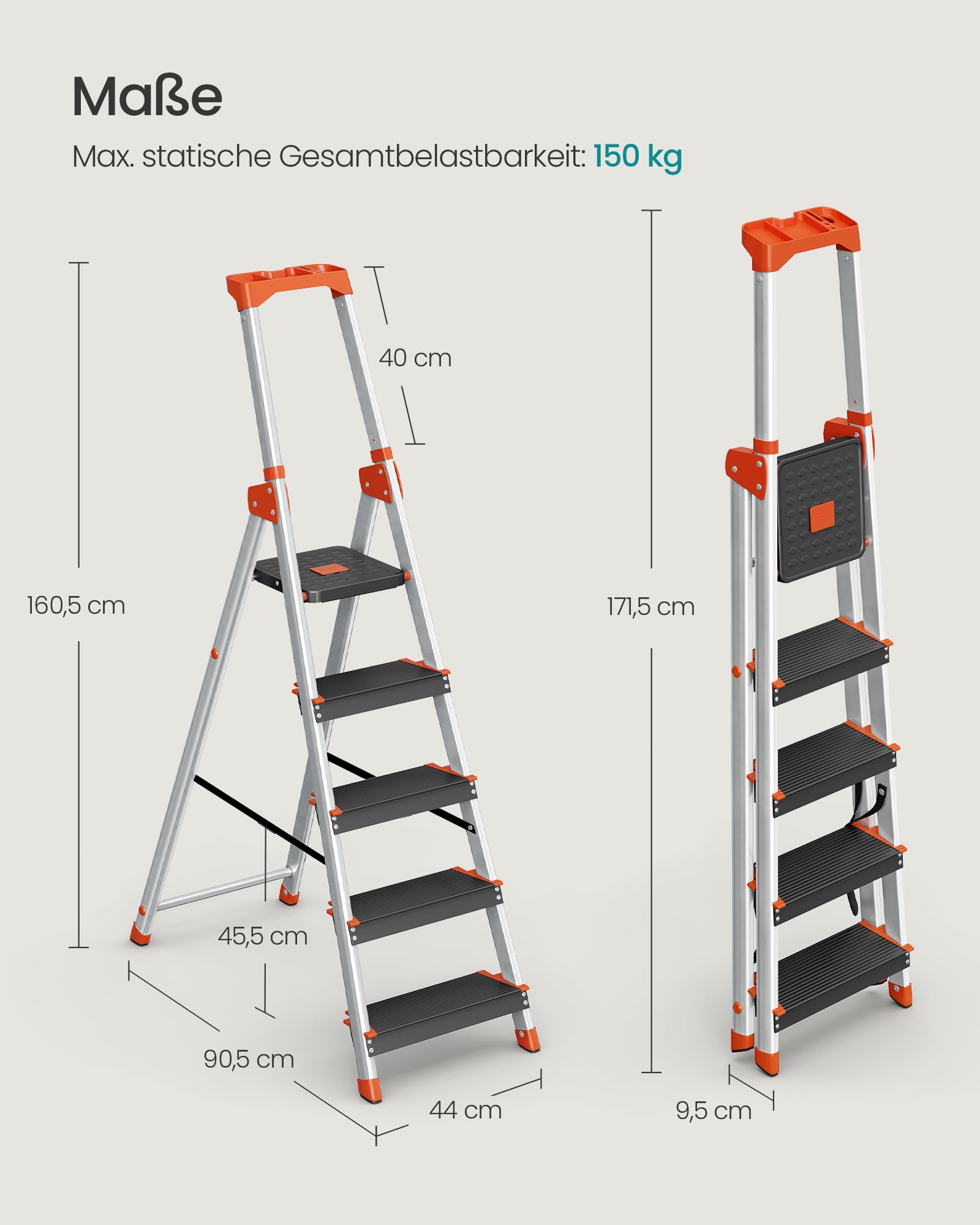 songmics-leiter-glt05bk-aluleiter-5-stufen-150-kg-schwarz-orange image 3