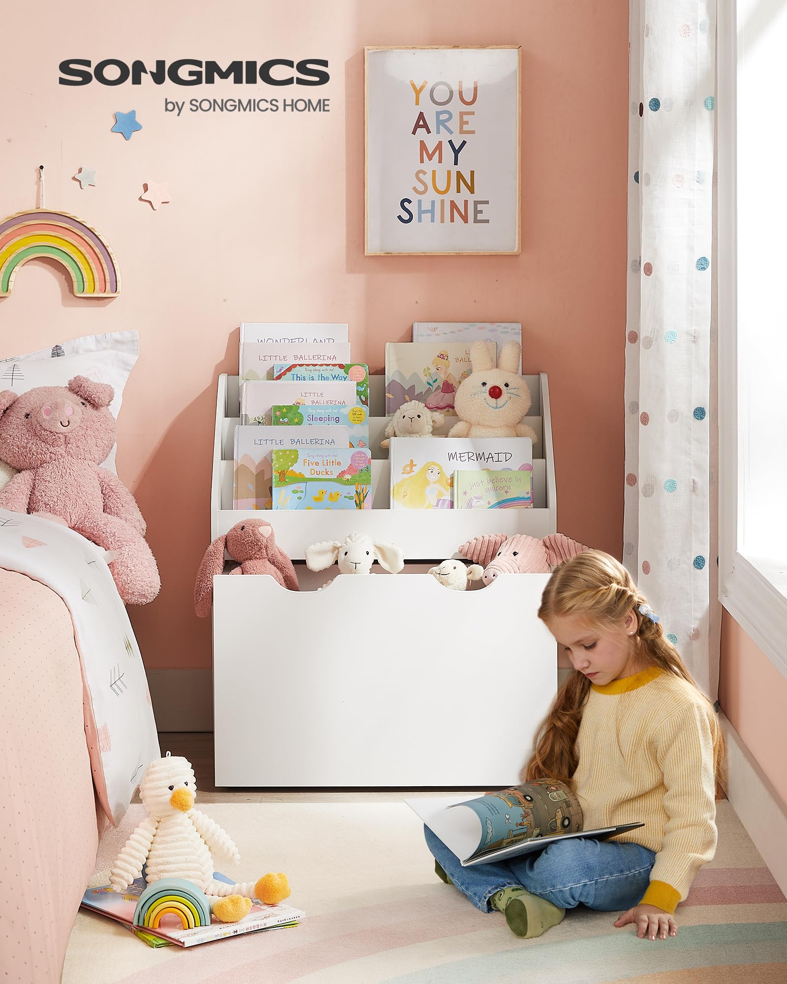 songmics-kinderregal-b-cherregal-mit-3-ebenen-und-rollbox-gkr041w10 image 3