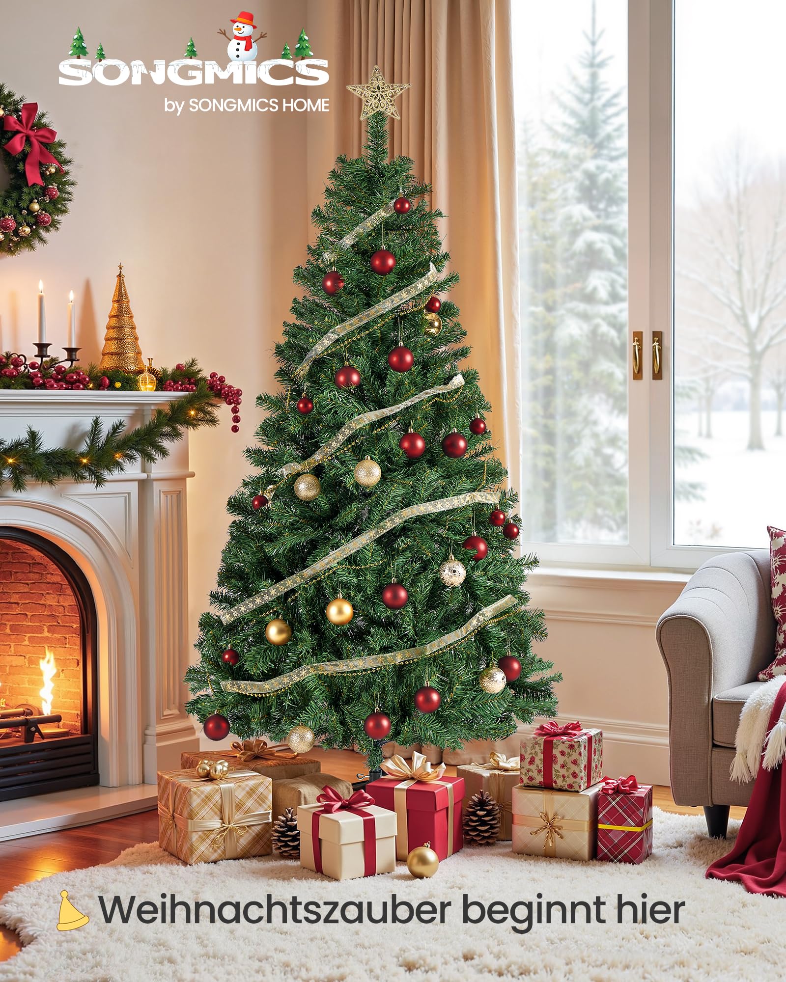 songmics-k-nstlicher-weihnachtsbaum-180-cm-tannenbaum-mit-kugeln-pvc-metallst-nd image 2