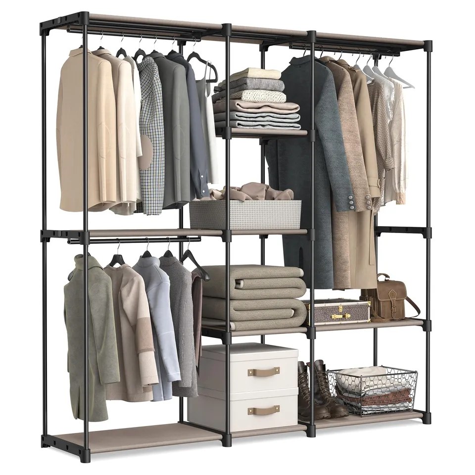 songmics-kleiderschrank-offen-182-cm-garderobe-metall-taupe-ryg037r02 image 1