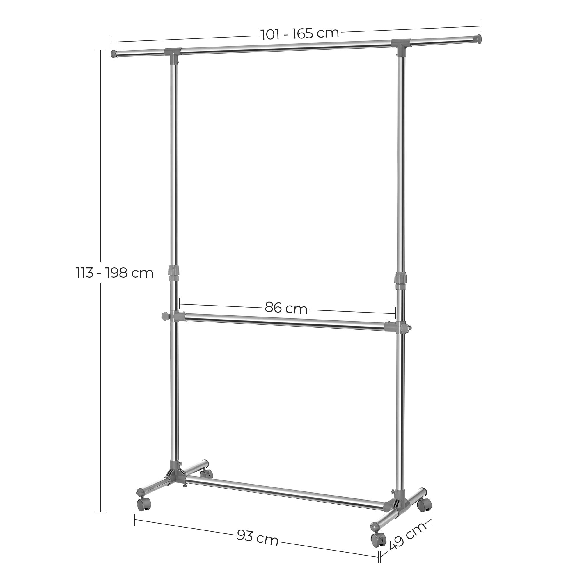 songmics-llr401-kleiderst-nder-mit-rollen-h-henverstellbar-113-198-cm-silber image 7