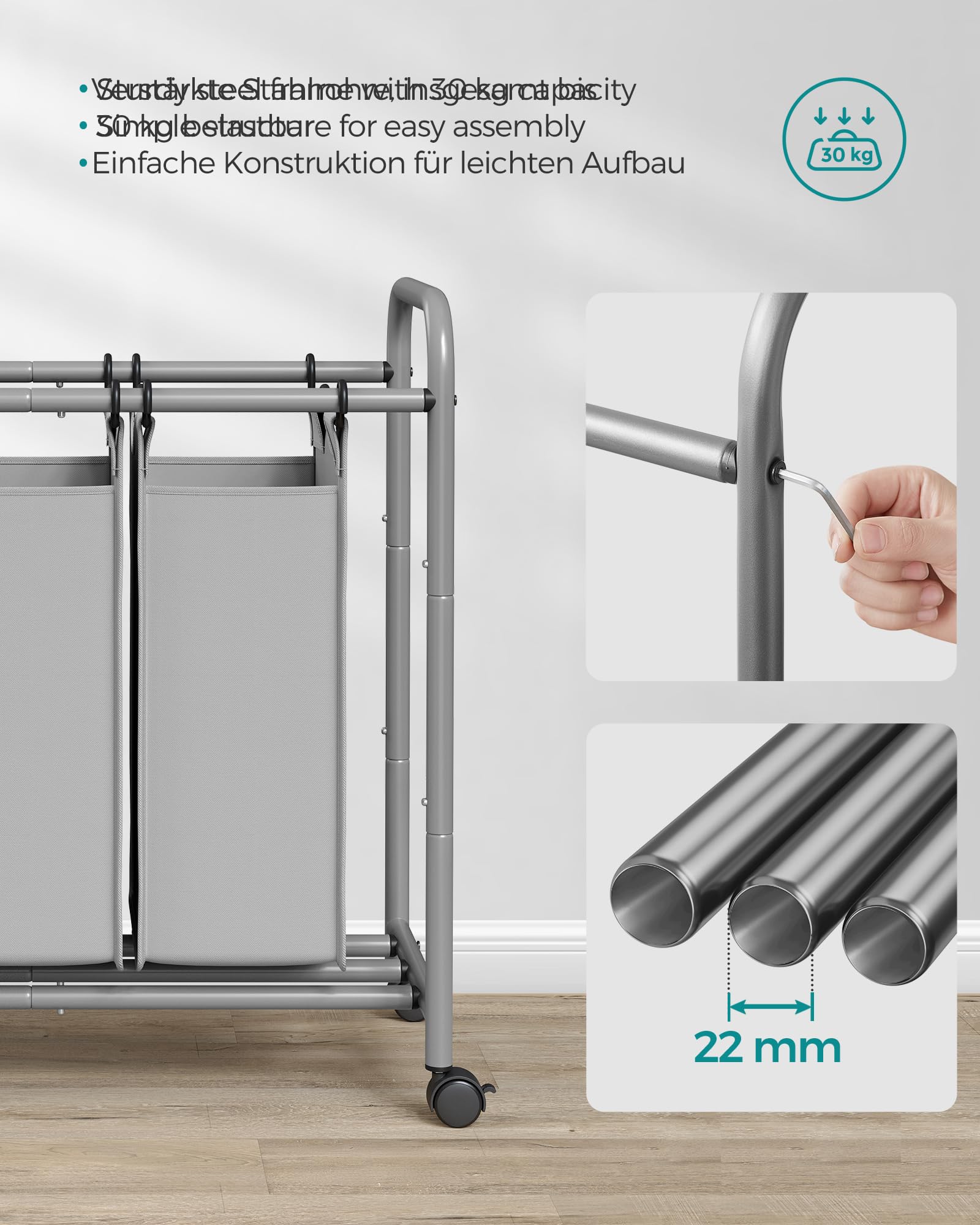 songmics-lsf003gs-w-schekorb-3-f-cher-mit-rollen-132-liter-grau image 5