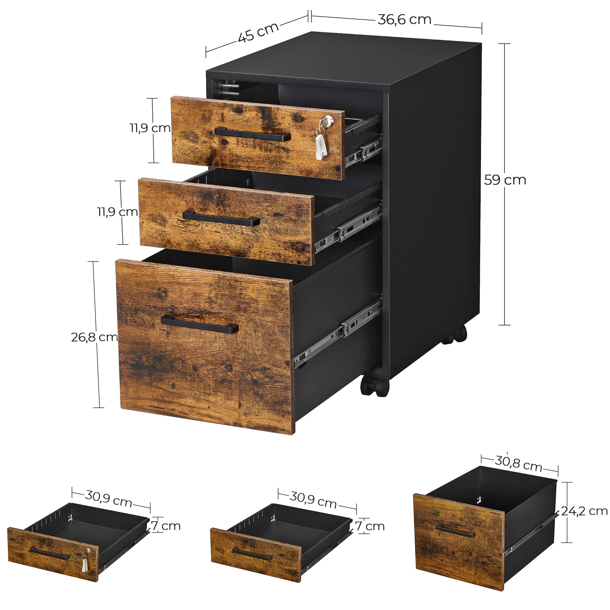songmics-rollcontainer-ofc110b01-mit-3-schubladen-und-h-ngeregistratur-vintagebr image 3
