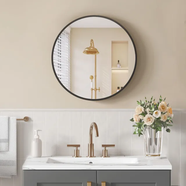 songmics-wandspiegel-lwm102bd03-runder-spiegel-61-cm-metallrahmen-tintenschwarz- image 1