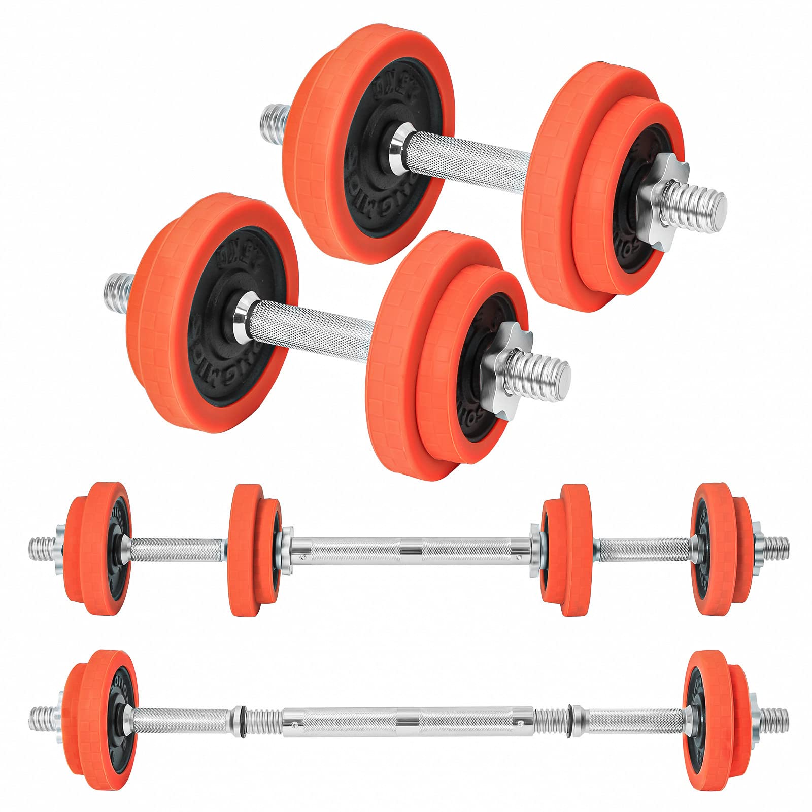 songmics-hantelset-gusseisen-verstellbar-mit-verbindungsrohr-orange image 2