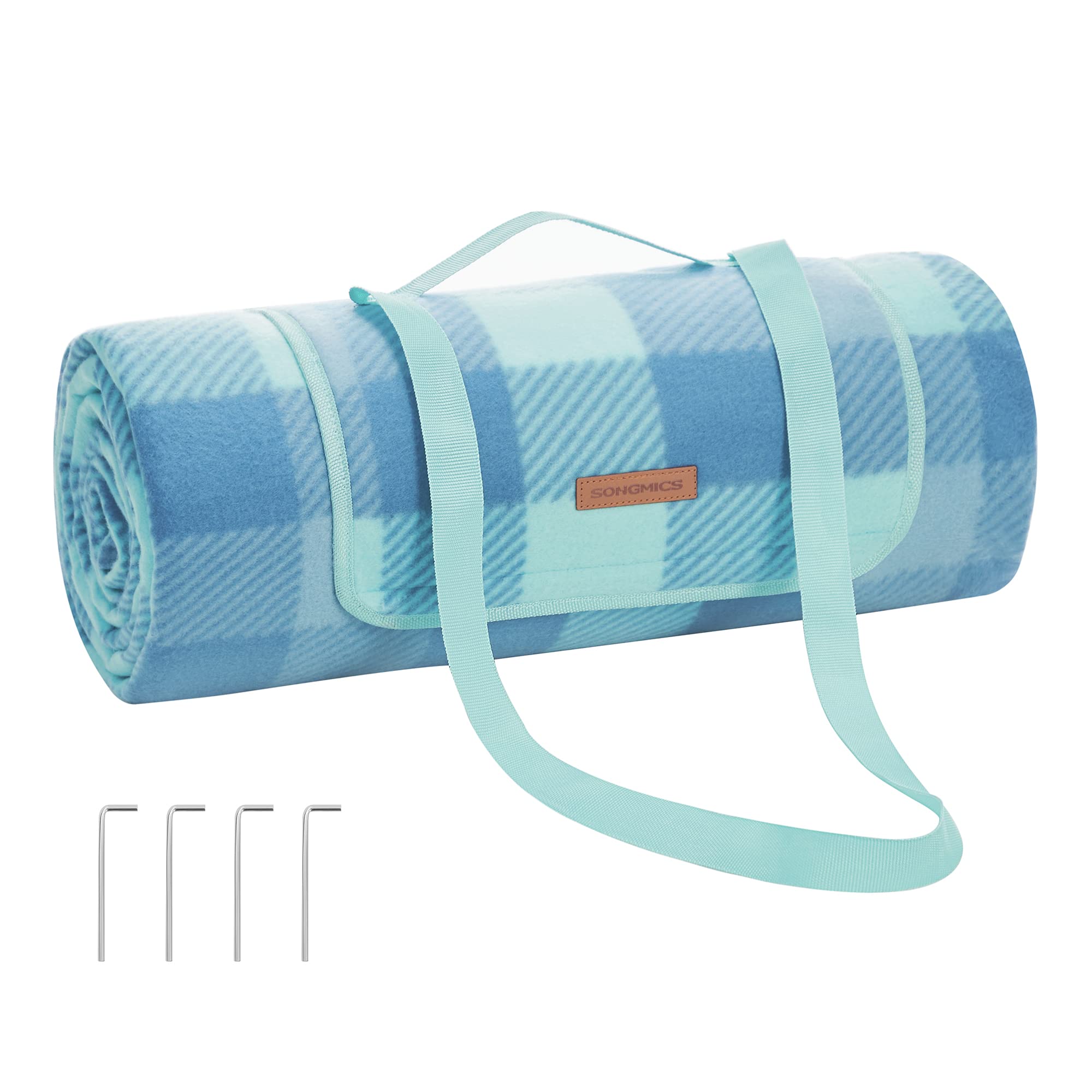 songmics-picknickdecke-200x200-cm-wasserdicht-faltbar-mit-erdankern-gr-n-blau image 1