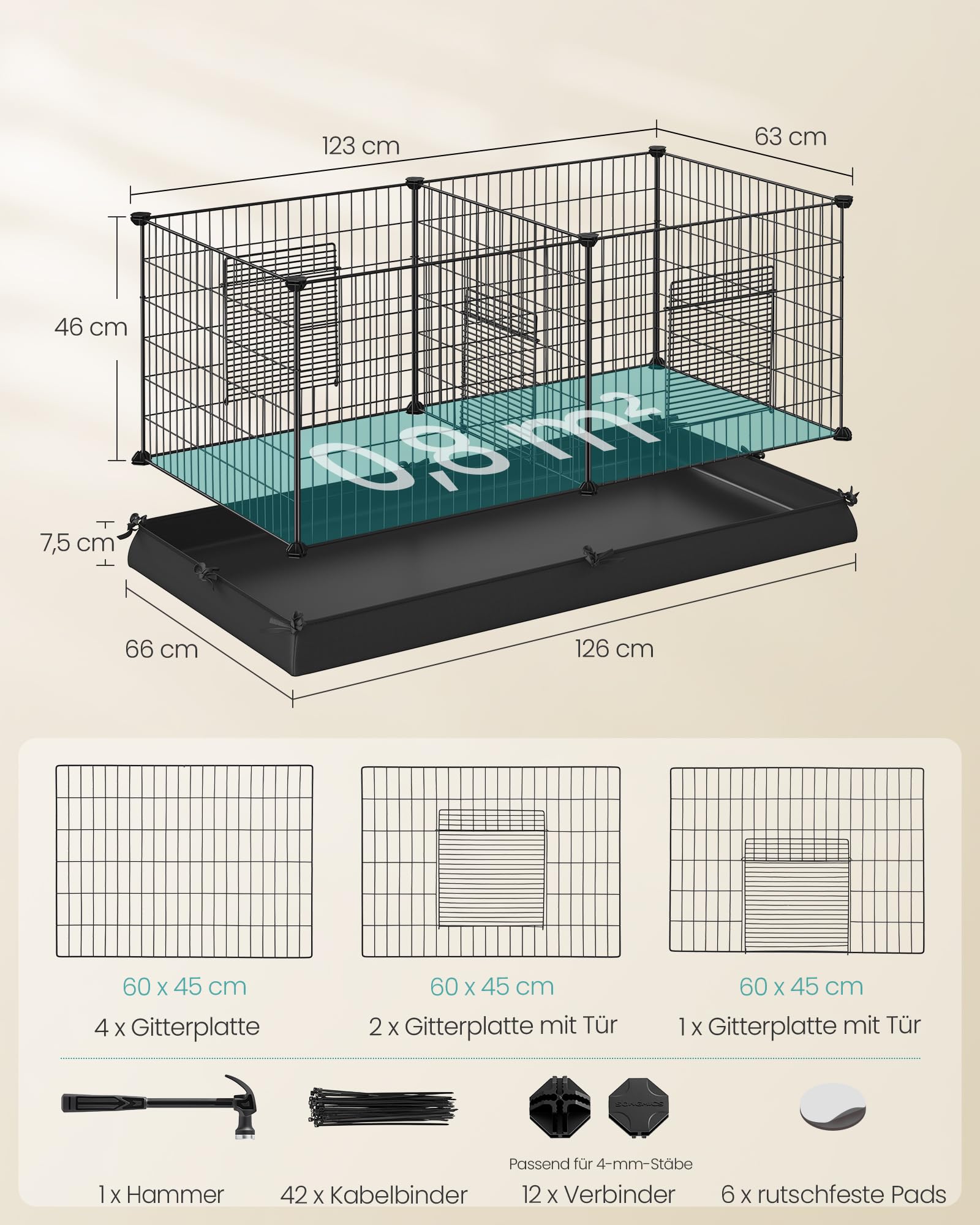 songmics-kleintiergehege-lpi07h-freilaufgehege-f-r-meerschweinchen-123-x-63-x-46 image 6