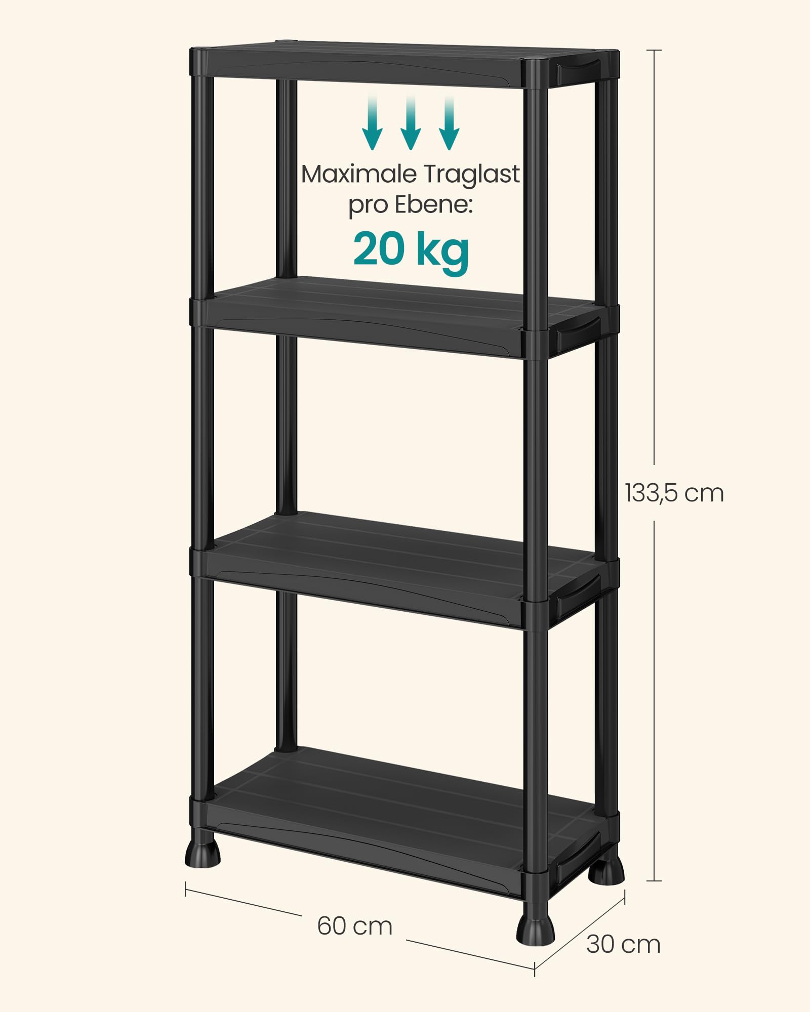 songmics-kellerregal-4-ebenen-kunststoffregal-60-x-30-x-133-5-cm-bis-80-kg-schwa image 3