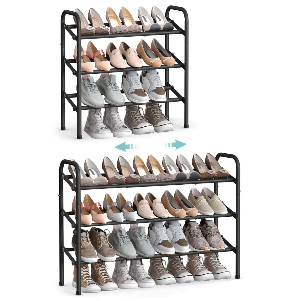 songmics-schuhregal-3-ebenen-ausziehbar-metallregal-tintenschwarz-lmr039b01 image 1
