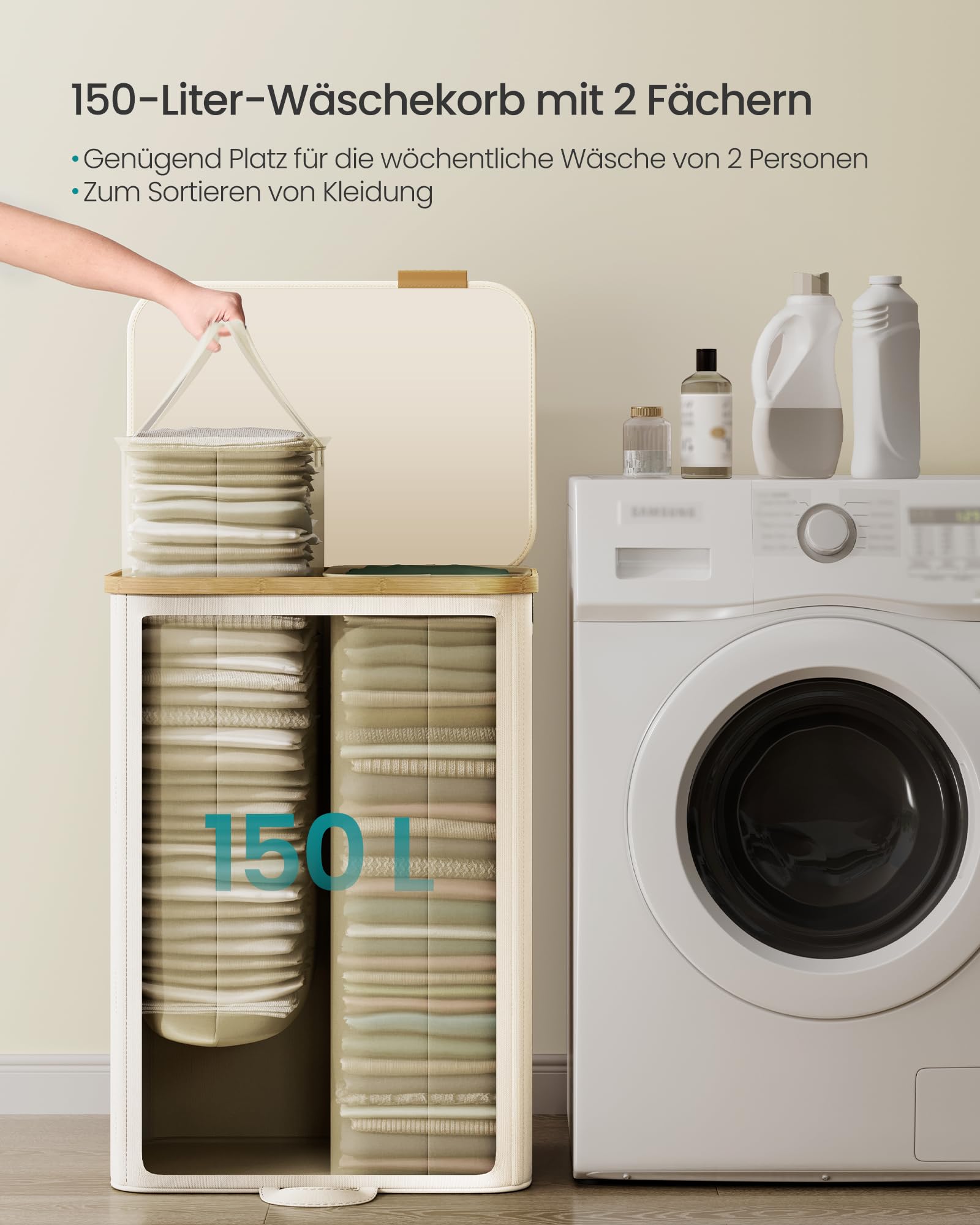 songmics-w-schekorb-mit-deckel-150-liter-2-f-cher-bambusrahmen image 5
