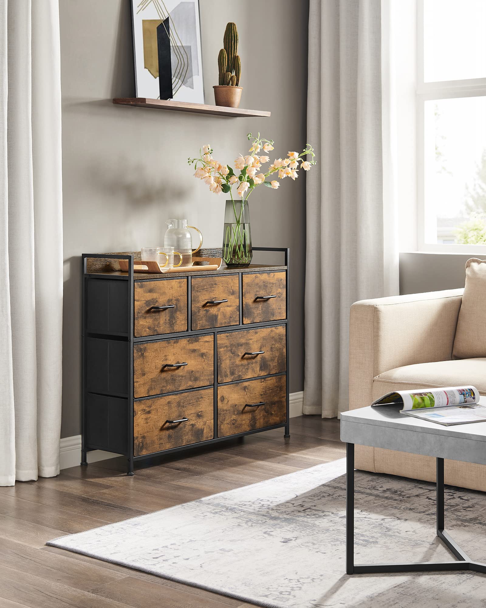 songmics-bellah-lts137bh01-kommode-7-stoffschubladen-vintagebraun-schwarz image 8